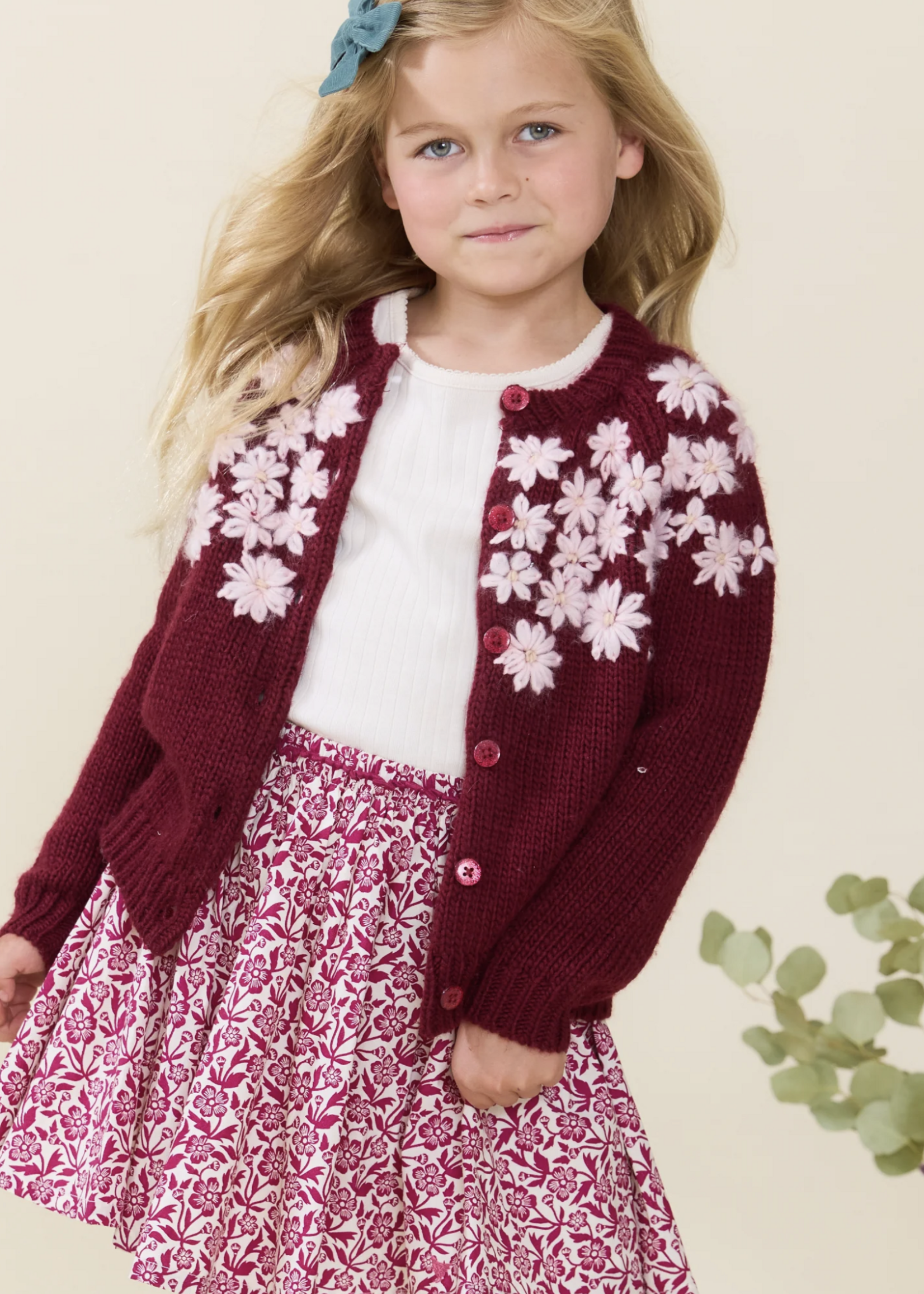 Pink Chicken girls blossom sweater - pink flower embroidery