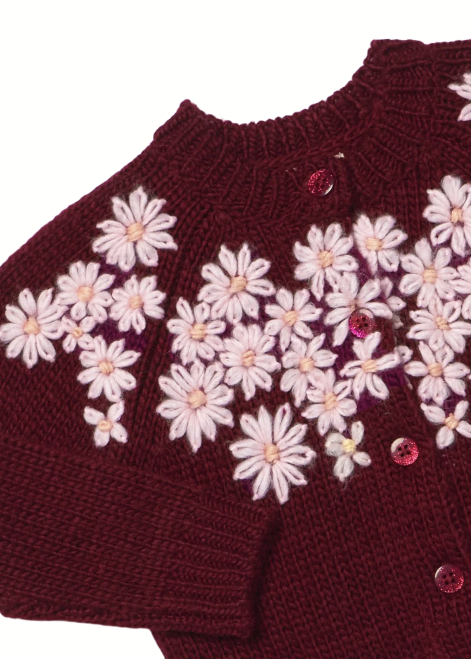 Pink Chicken girls blossom sweater - pink flower embroidery