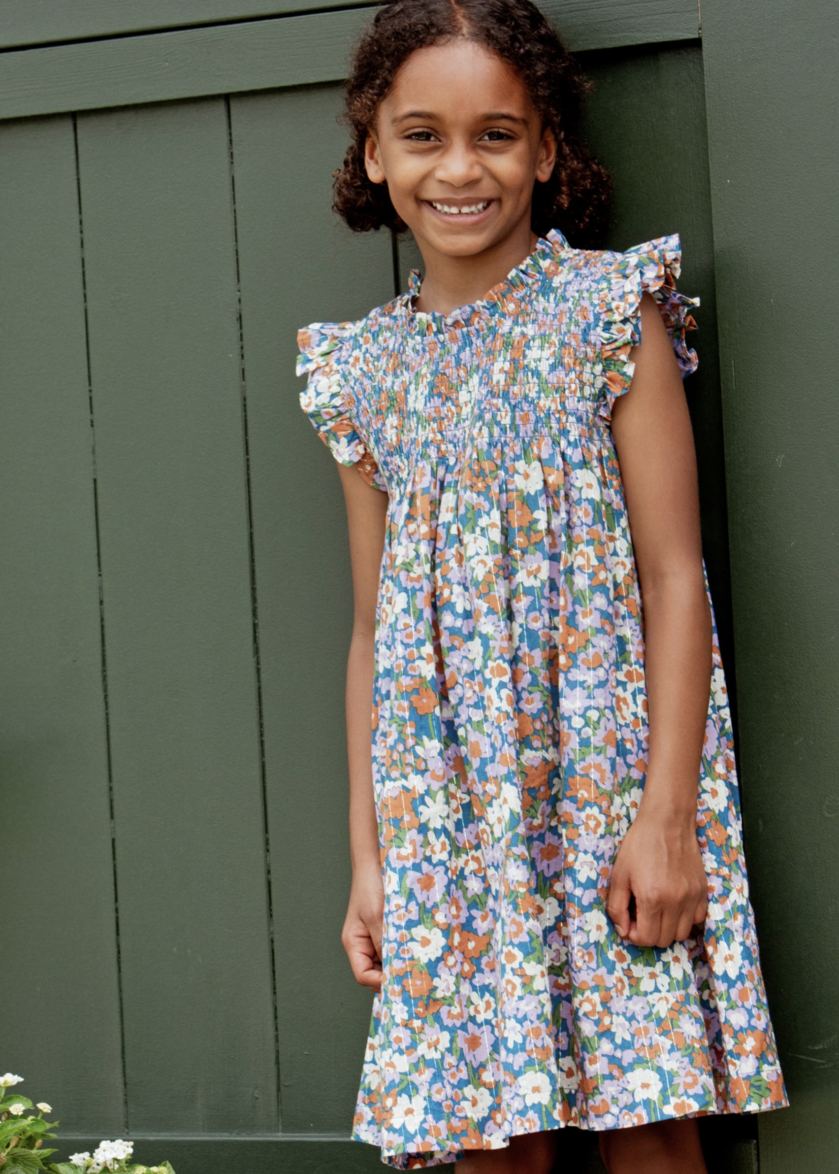 Pink Chicken girls stevie dress - true blue sketched floral