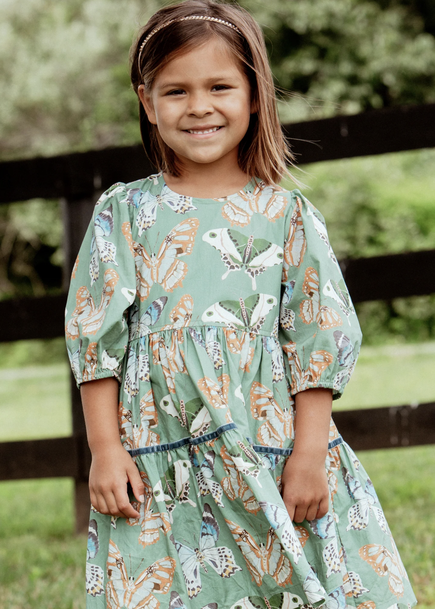 Pink Chicken girls maribelle dress - green butterflies