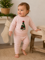 Viverano Christmas Cheer Knit Girl Pullover Pant Set Sweet Pink