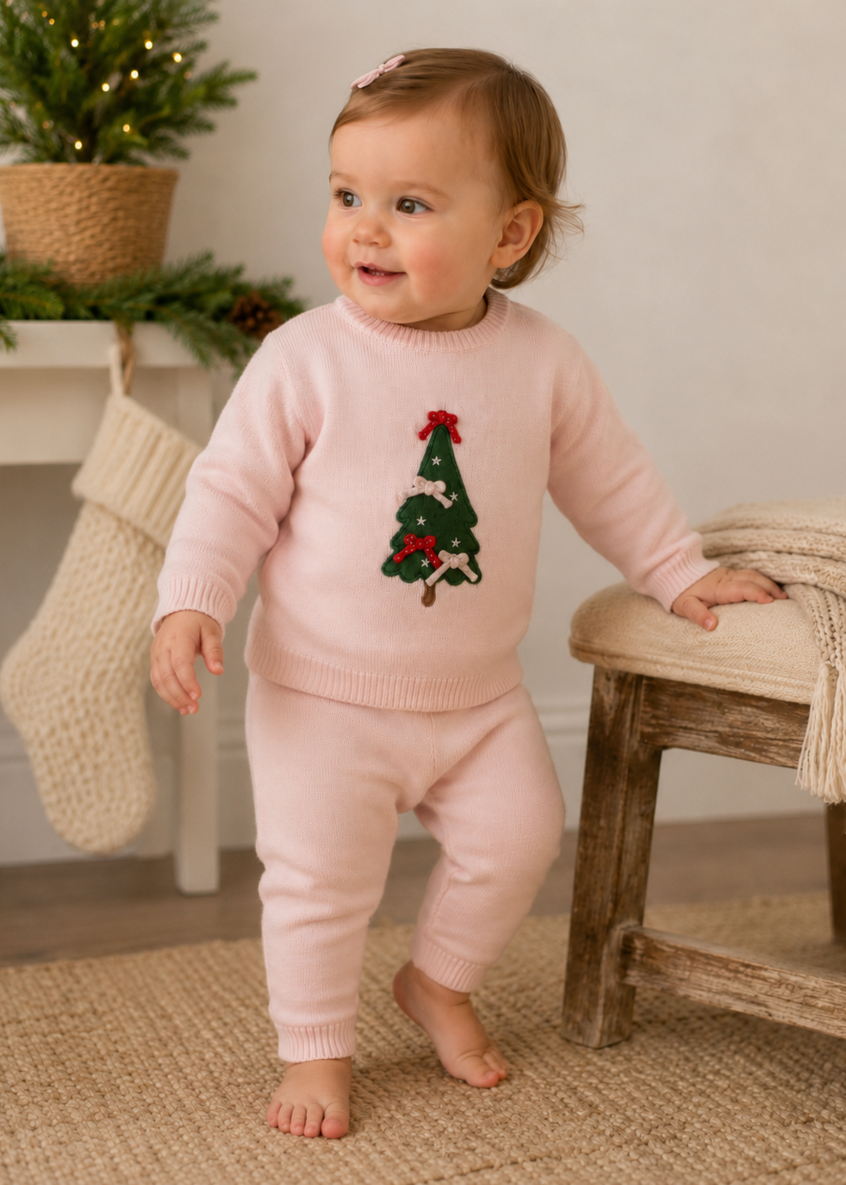 Viverano Christmas Cheer Knit Girl Pullover Pant Set Sweet Pink