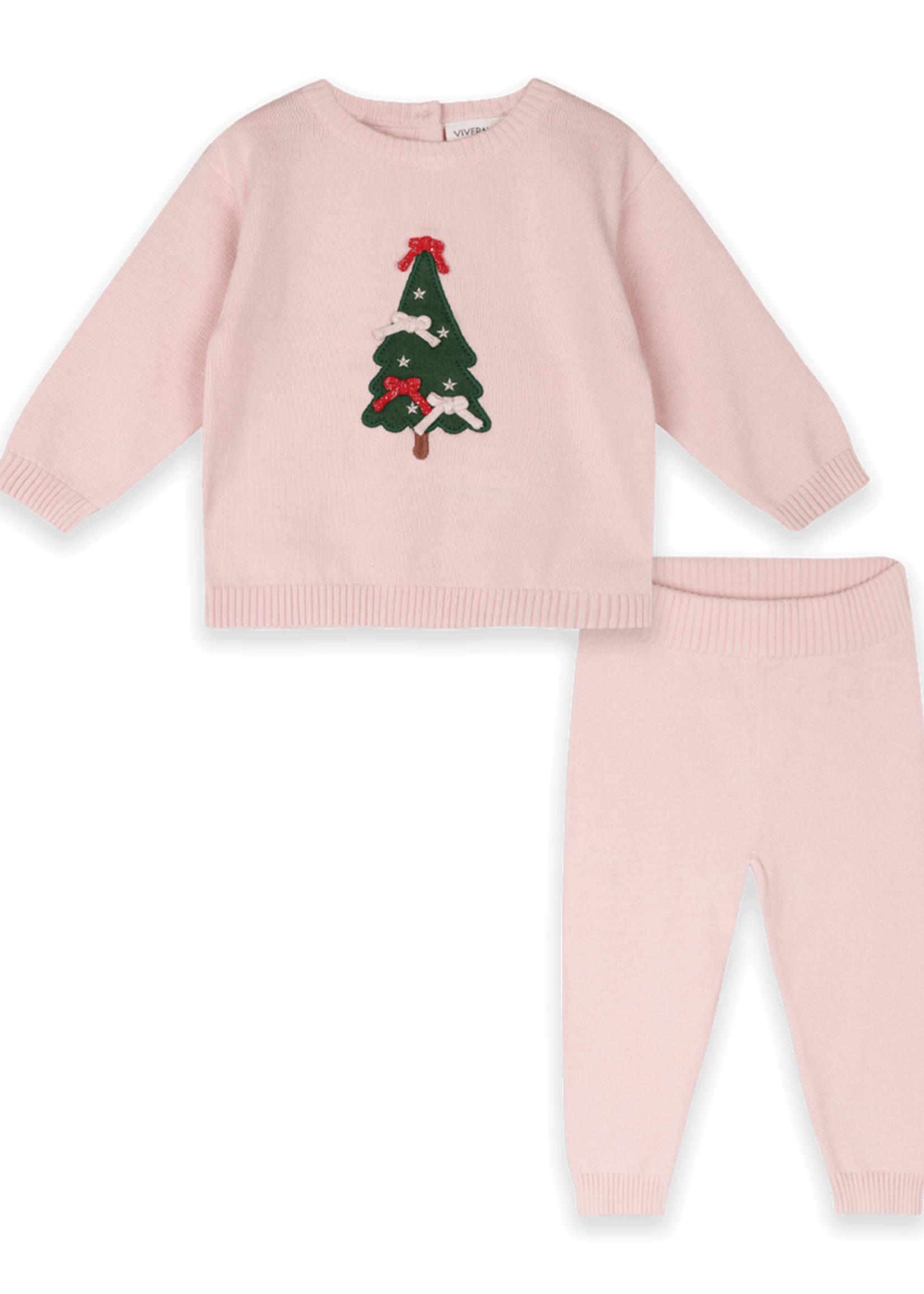 Viverano Christmas Cheer Knit Girl Pullover Pant Set Sweet Pink