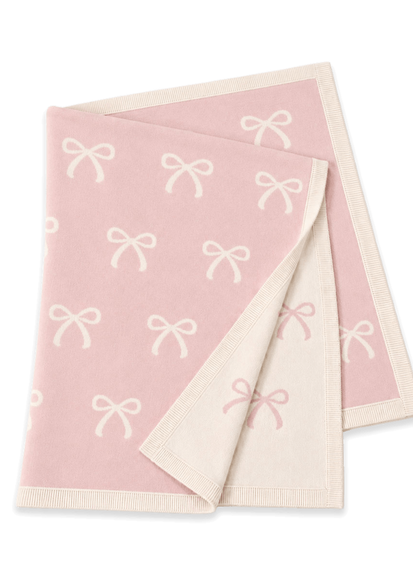 Viverano Sweet Bow Org Cotton Sweater Knit Baby Blanket Sweet Pink