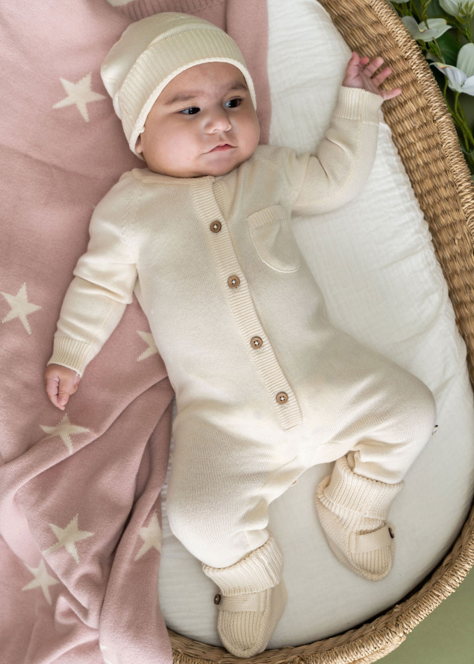 Viverano Milan Knit Pocket Jumpsuit Org Cotton Dove White