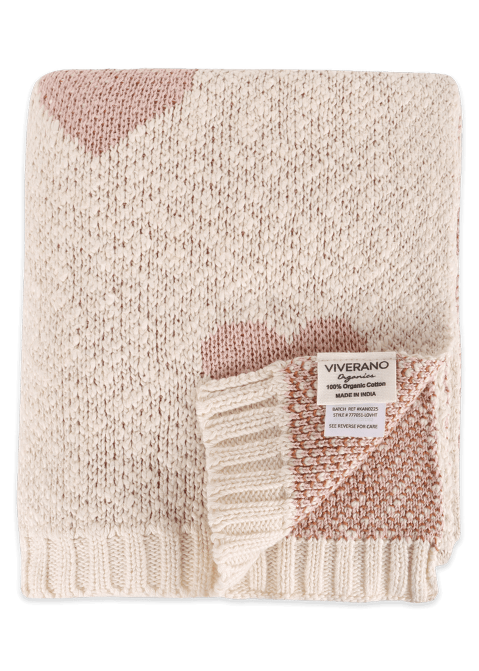 Viverano Loving Hearts Organic Cotton Jacquard Sweater Knit Blanket