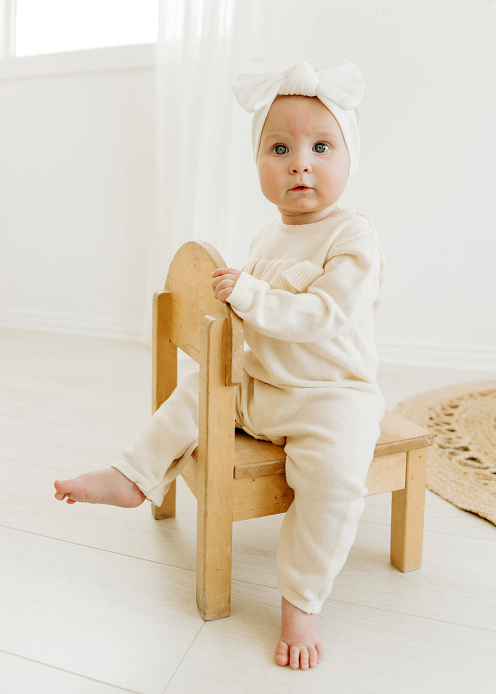 Viverano Milan Ruffle Girl Knit Jumpsuit Coverall Cream