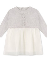 Viverano Pointelle Cable Knit Sweater Top Tutu Dress Pearl Grey