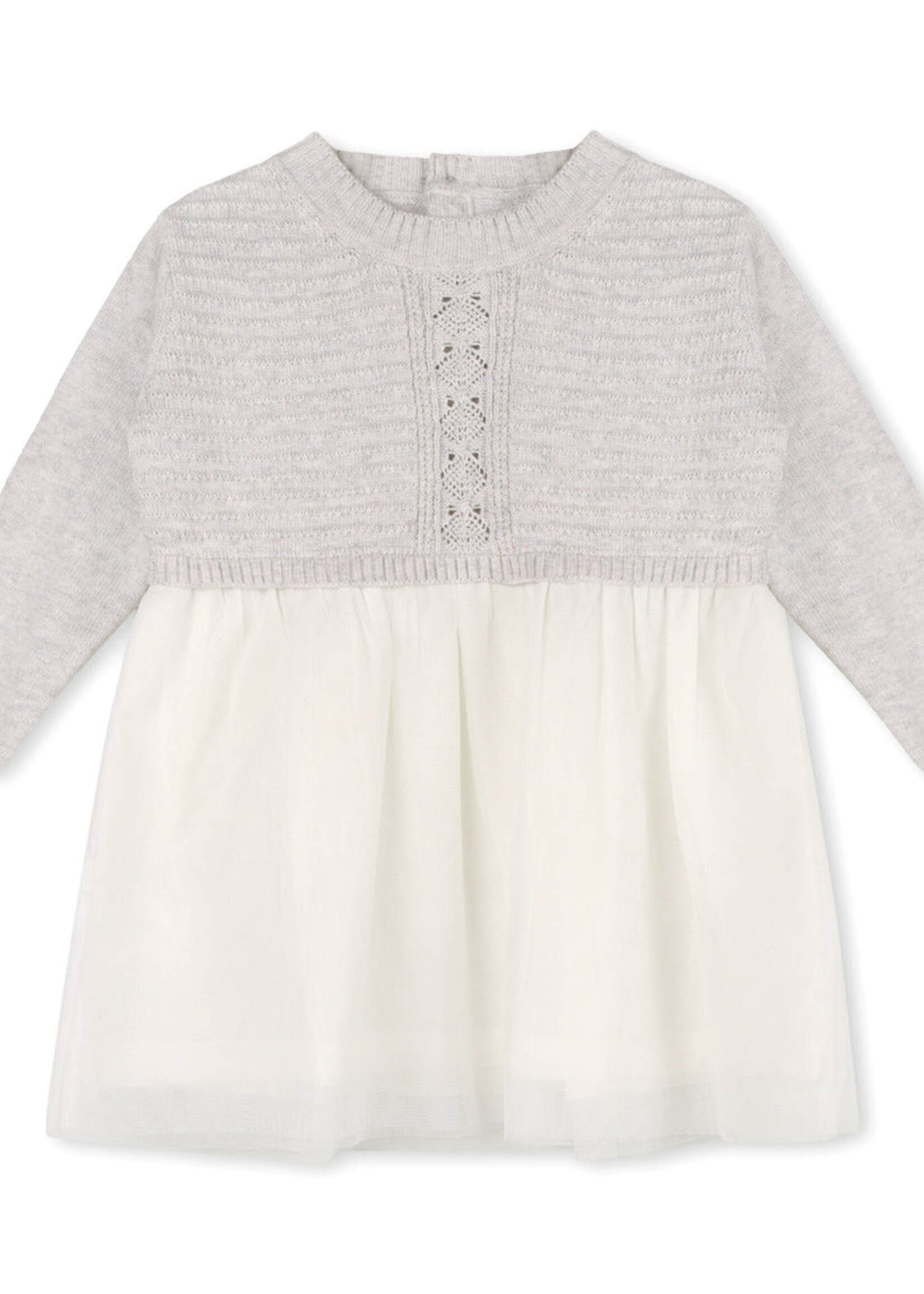 Viverano Pointelle Cable Knit Sweater Top Tutu Dress Pearl Grey