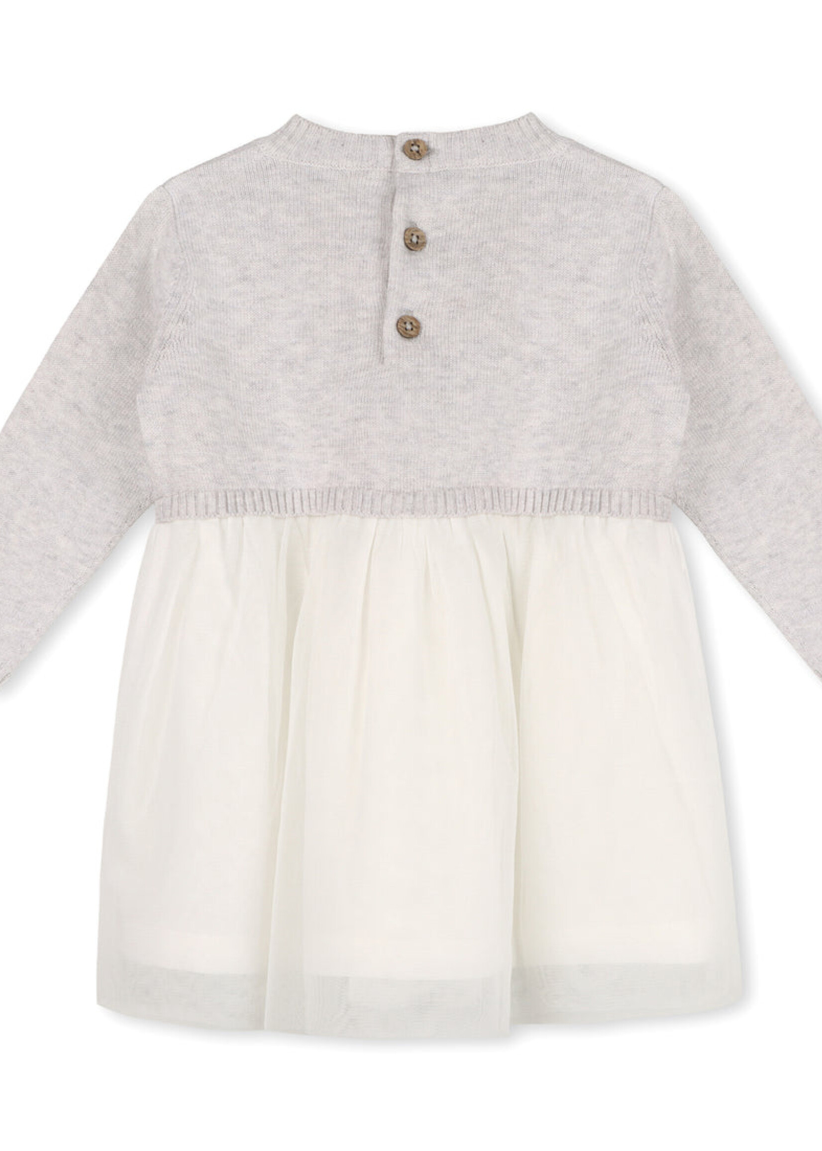 Viverano Pointelle Cable Knit Sweater Top Tutu Dress Pearl Grey