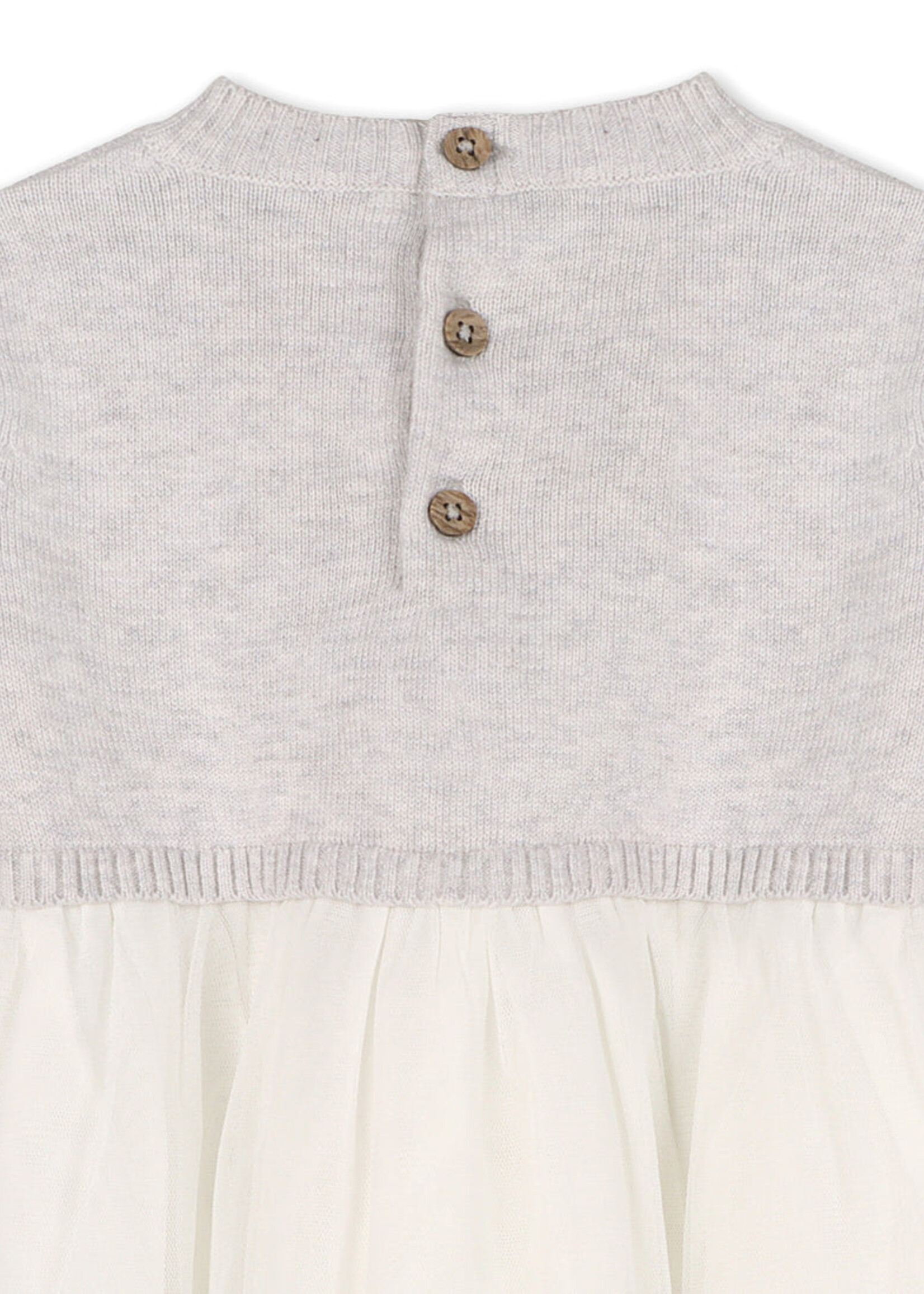 Viverano Pointelle Cable Knit Sweater Top Tutu Dress Pearl Grey