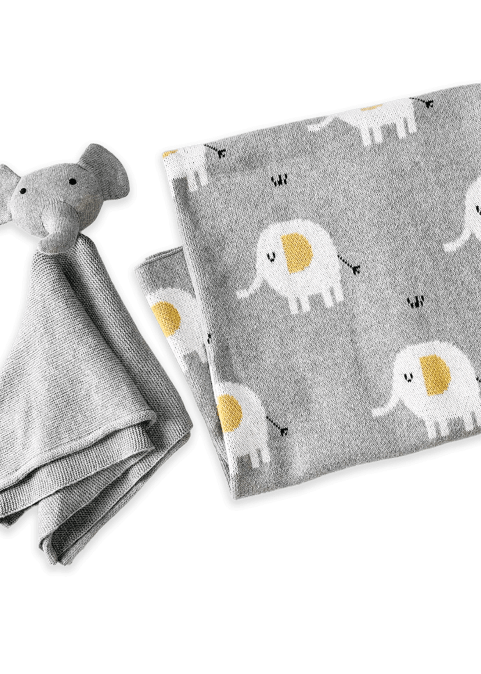 Viverano Elephant Jacquard Knit Baby Blanket/Lovey Gift Set