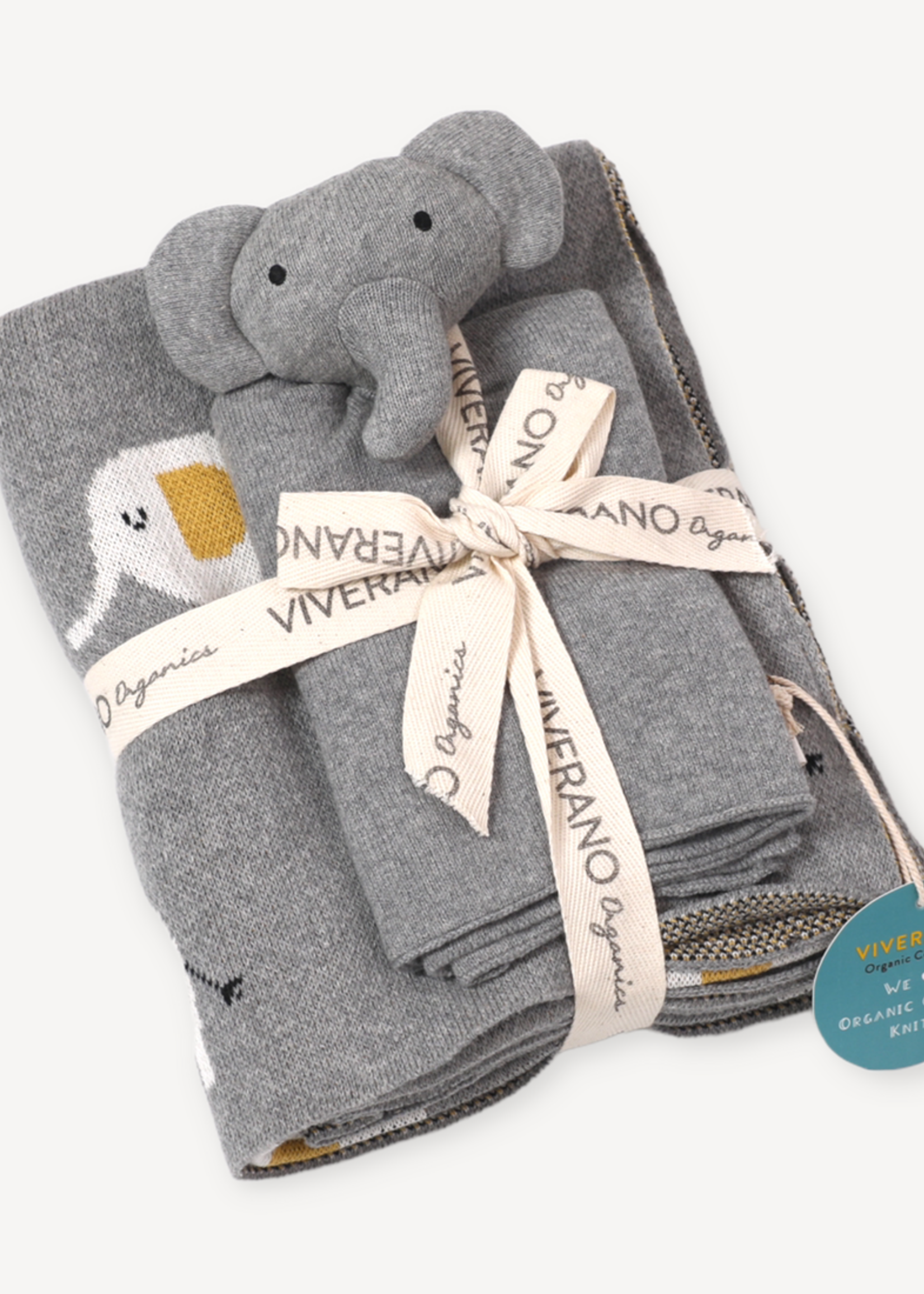 Viverano Elephant Jacquard Knit Baby Blanket/Lovey Gift Set