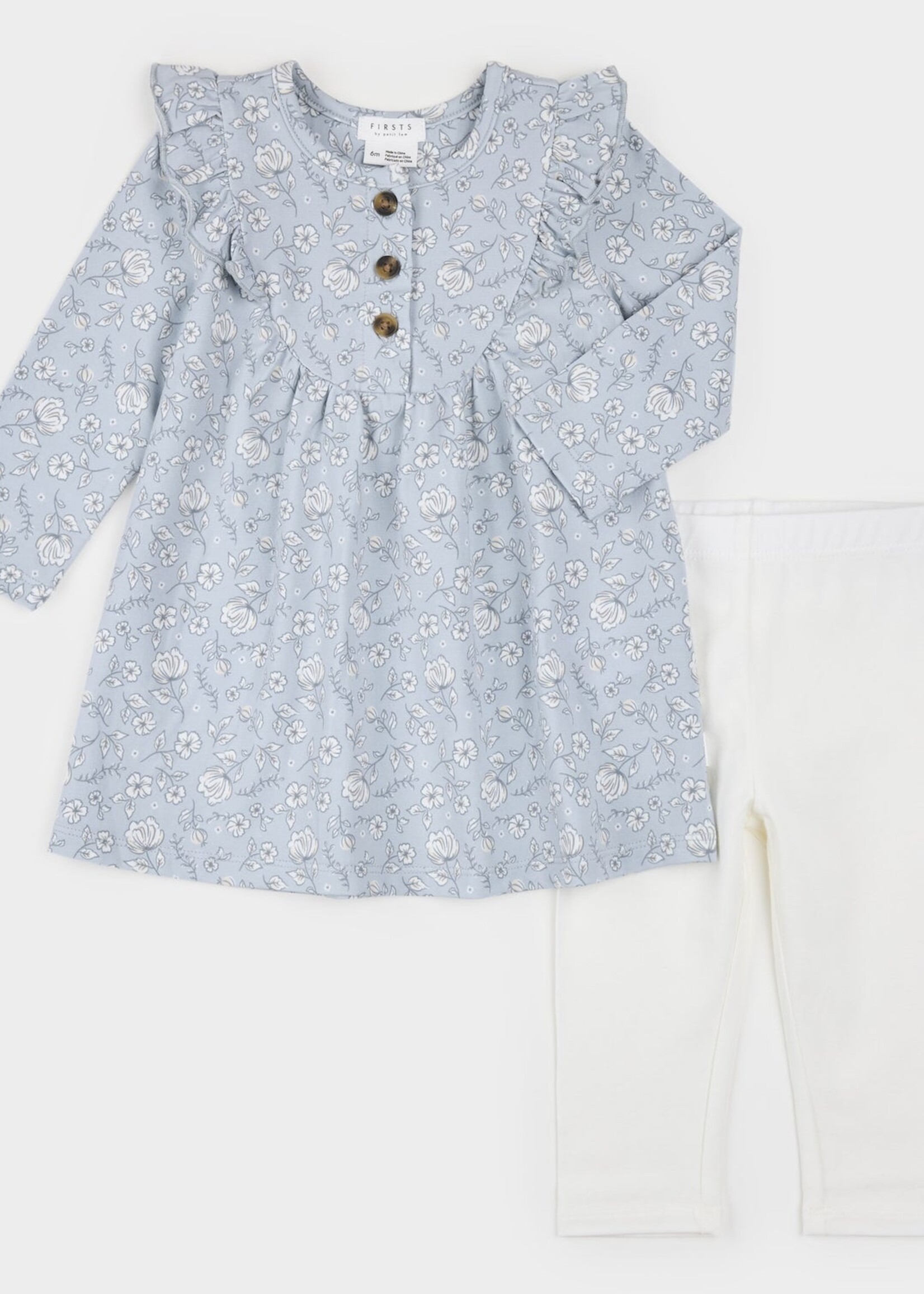 Petit Lem DRESS LEGGINGS KNIT SET LT BLUE FLOWER PRINT