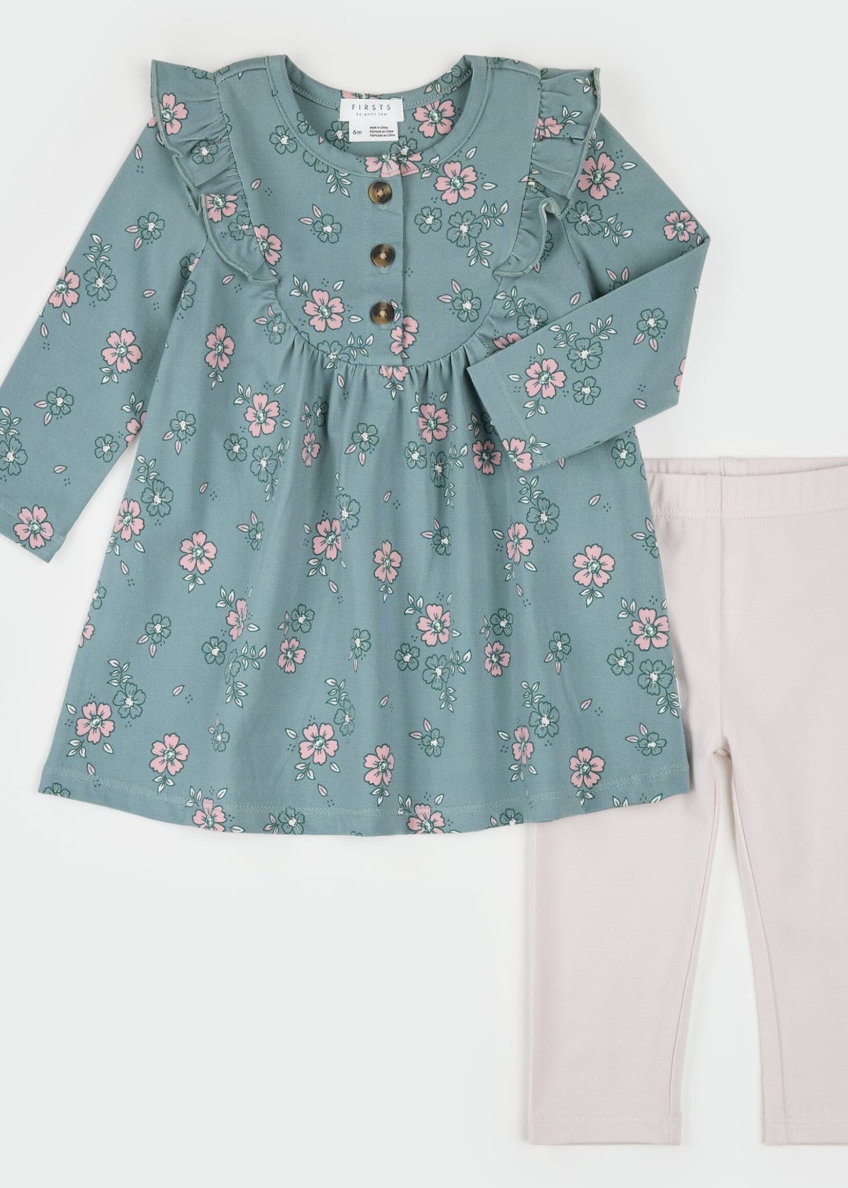 Petit Lem DRESS LEGGINGS SET TURQUOISE FLOWER PRINT