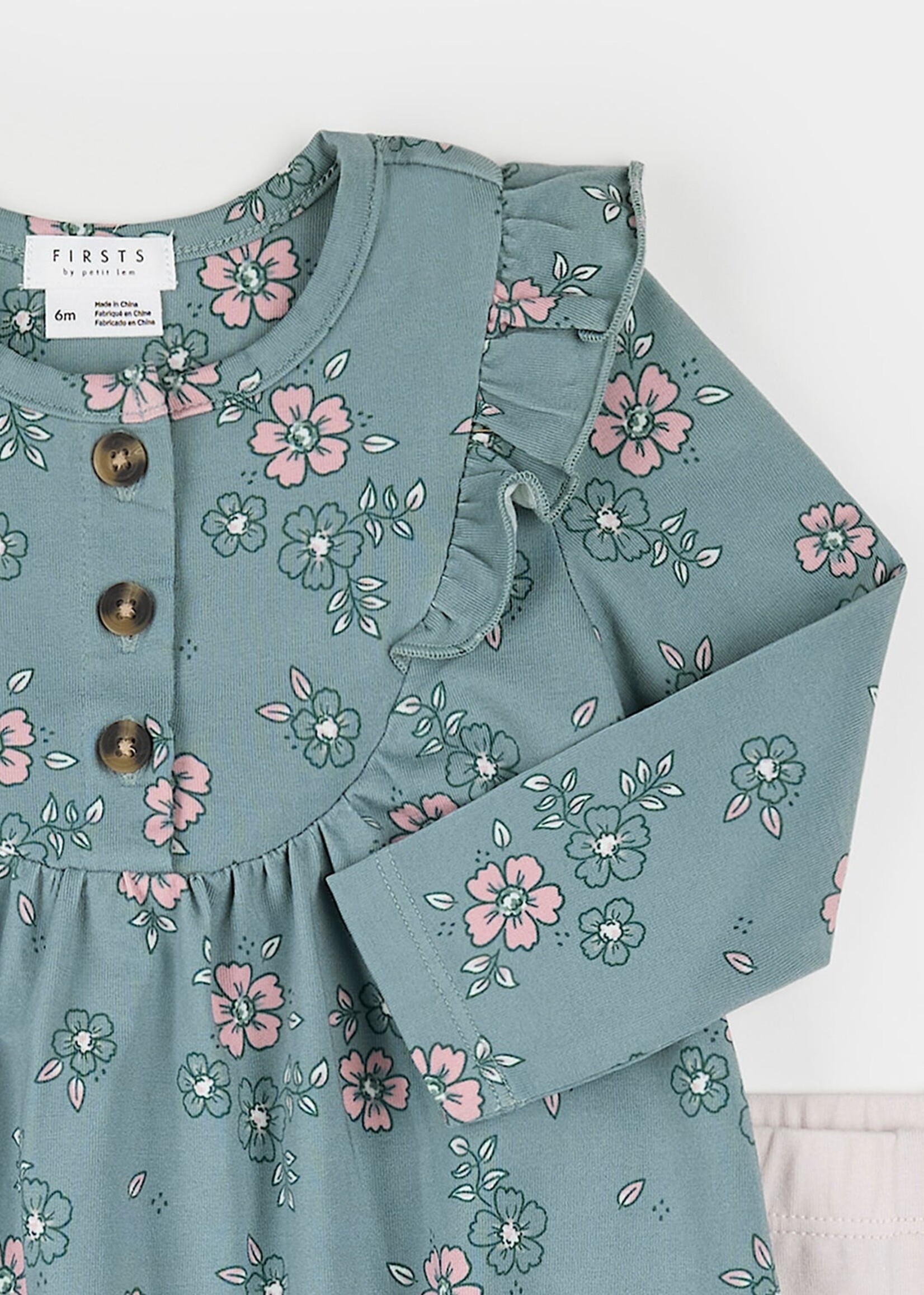 Petit Lem DRESS LEGGINGS SET TURQUOISE FLOWER PRINT