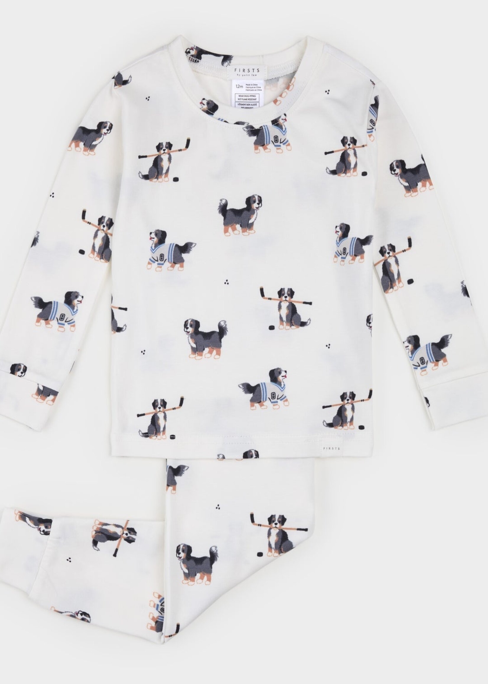 Petit Lem L/S TOP and PANT Set DOG W/HOCKEY STICK