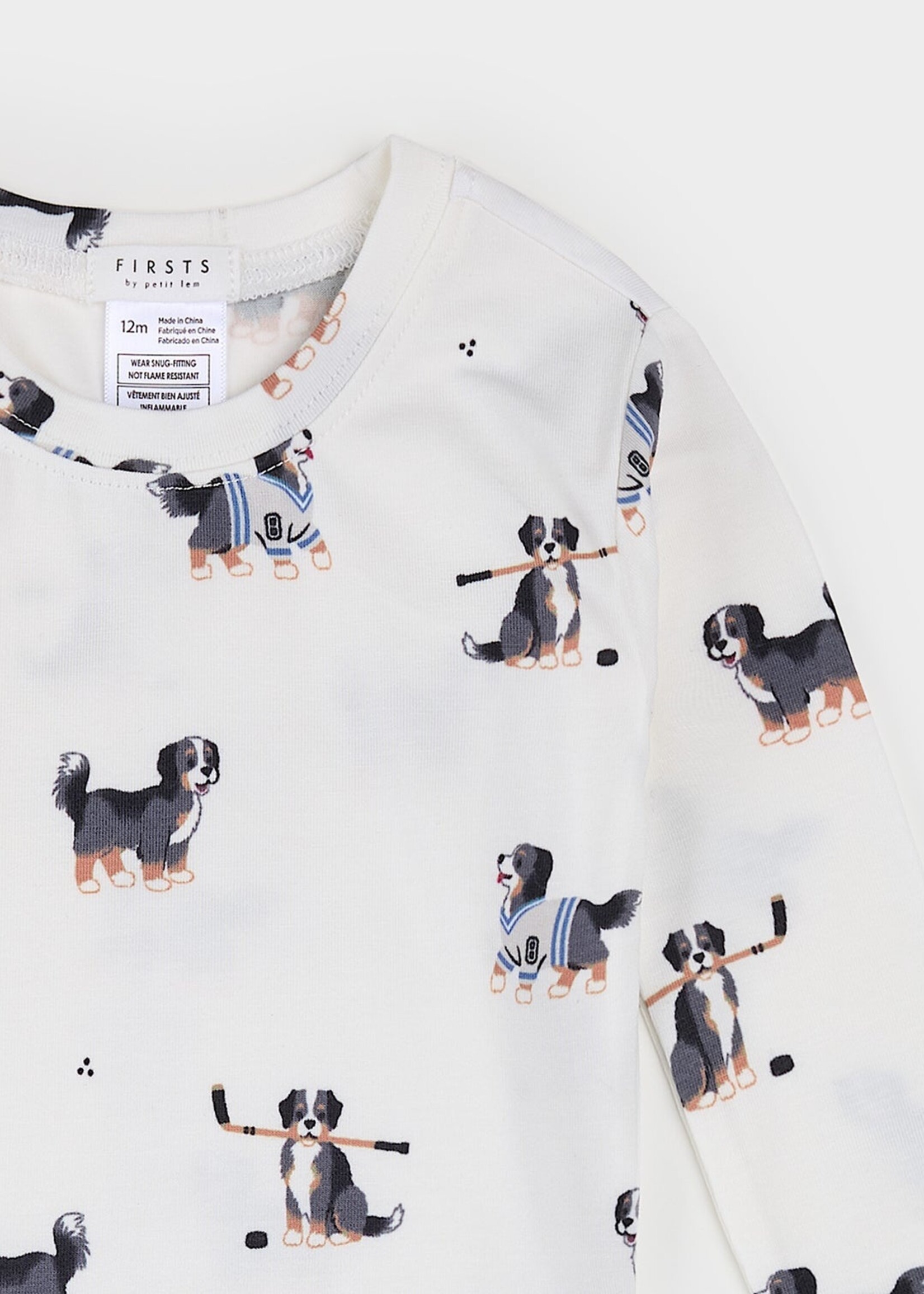 Petit Lem L/S TOP and PANT Set DOG W/HOCKEY STICK