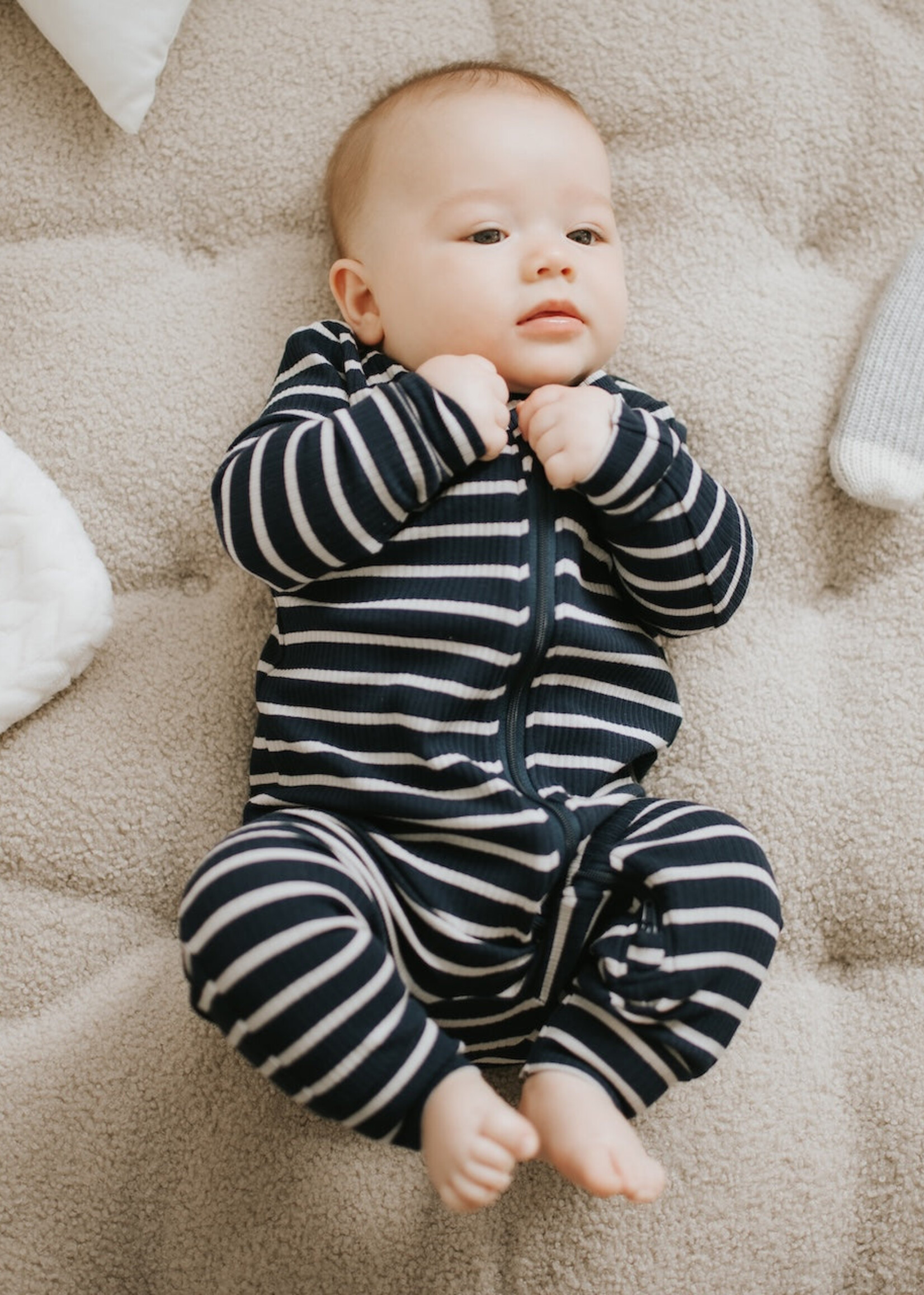 Petit Lem SLEEPER KNIT-NAVY STRIPE