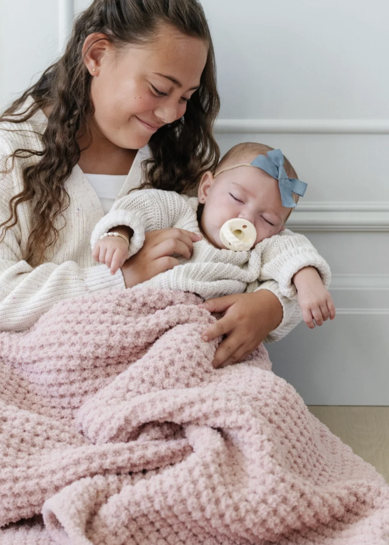 Saranoni Waffle Knit Receiving Blankets Rosette