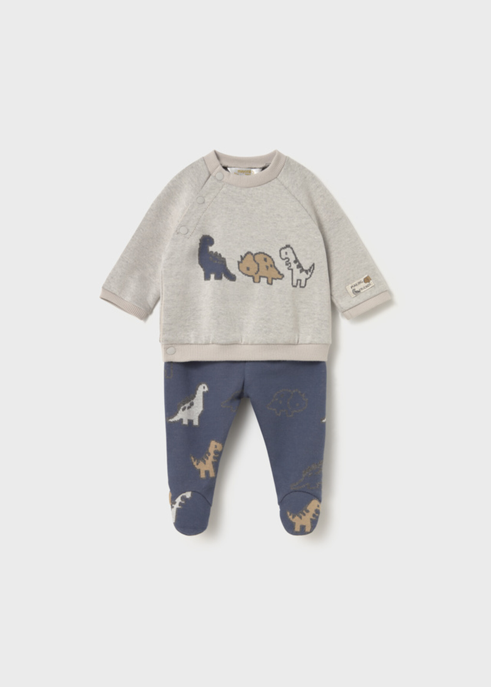 Mayoral Pullover Footed Pant Set w/Dino Print