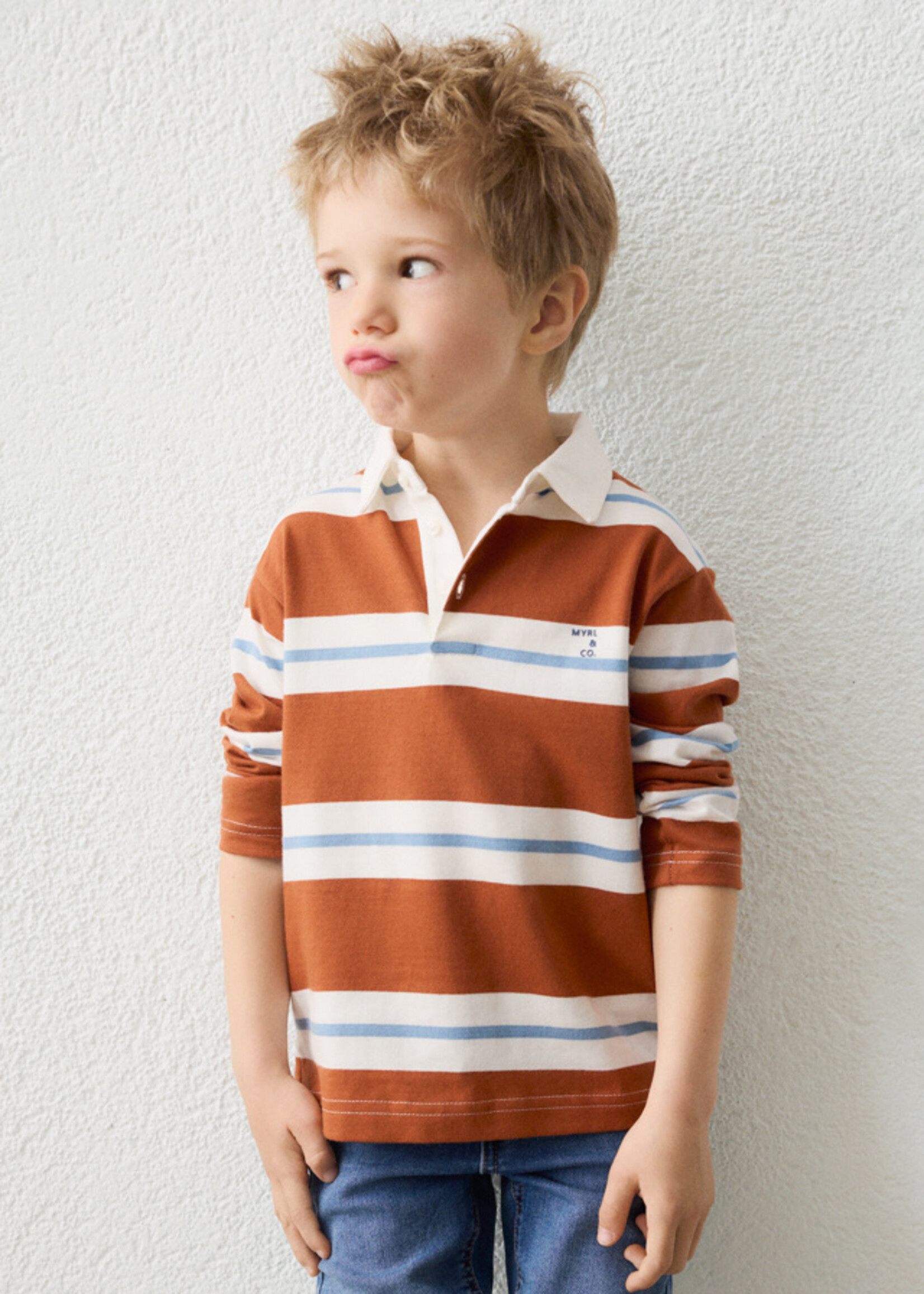 Mayoral L/S Stripe Polo Brick Red