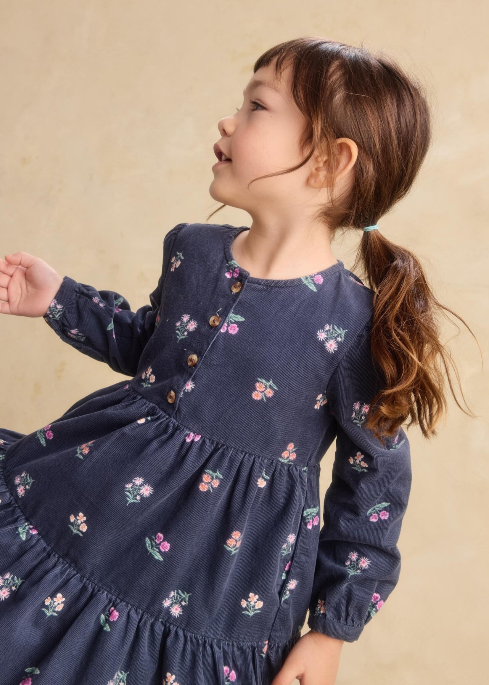 Tea Collection CORDUROY HENLEY SHIRTDRESS MIDNIGHT POSY