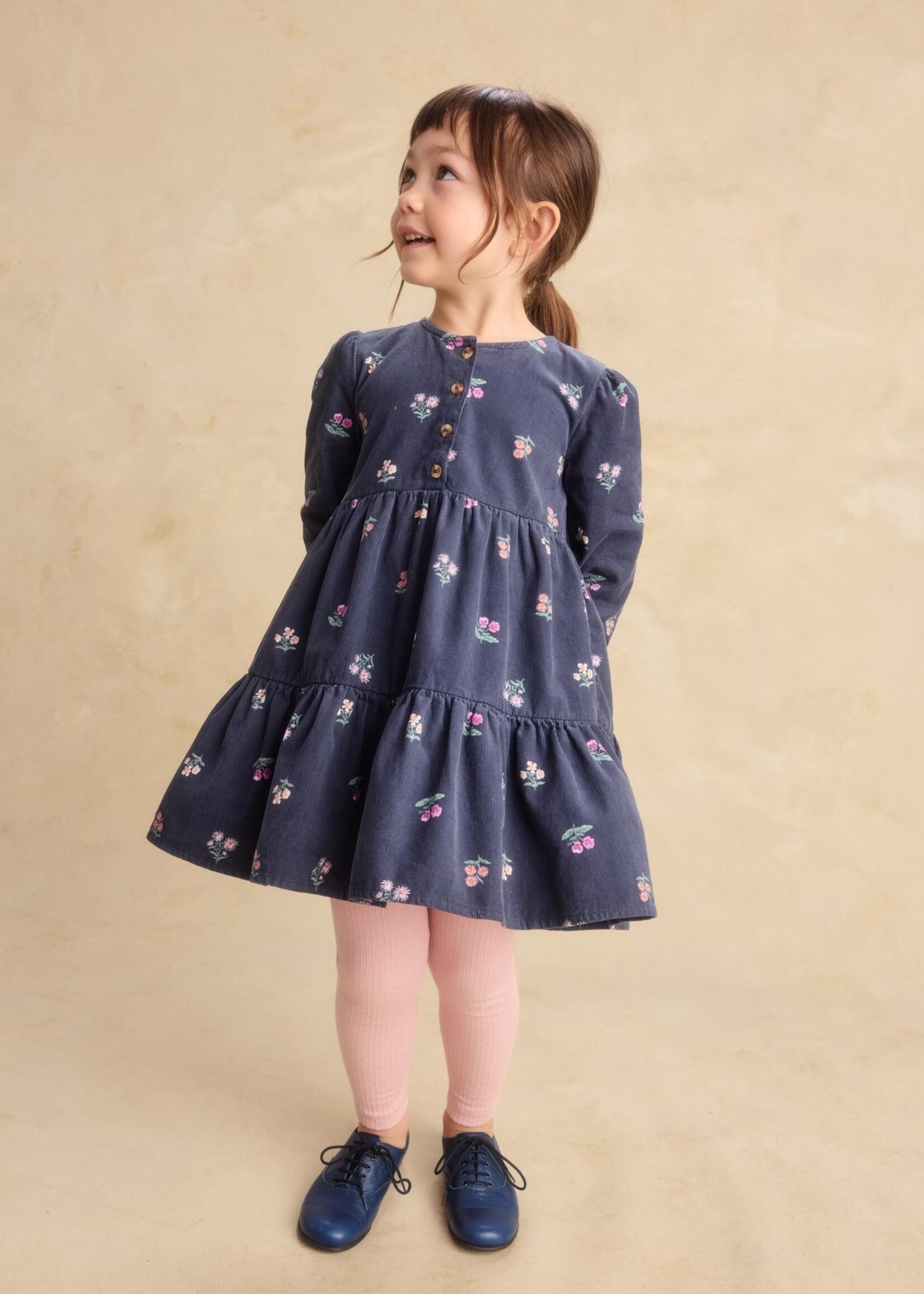 Tea Collection CORDUROY HENLEY SHIRTDRESS MIDNIGHT POSY