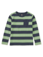 Tea Collection LONG SLEEVE STRIPED POCKET TEE INDIGO