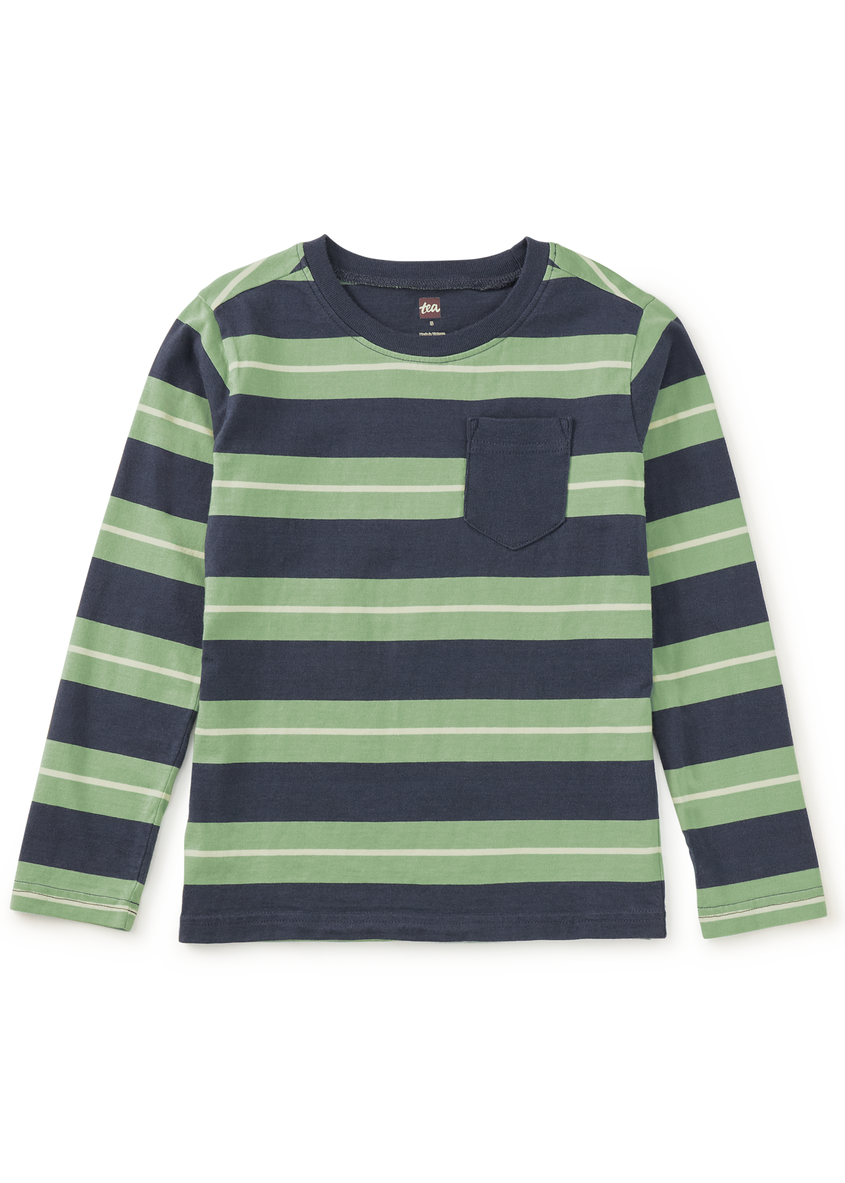 Tea Collection LONG SLEEVE STRIPED POCKET TEE INDIGO