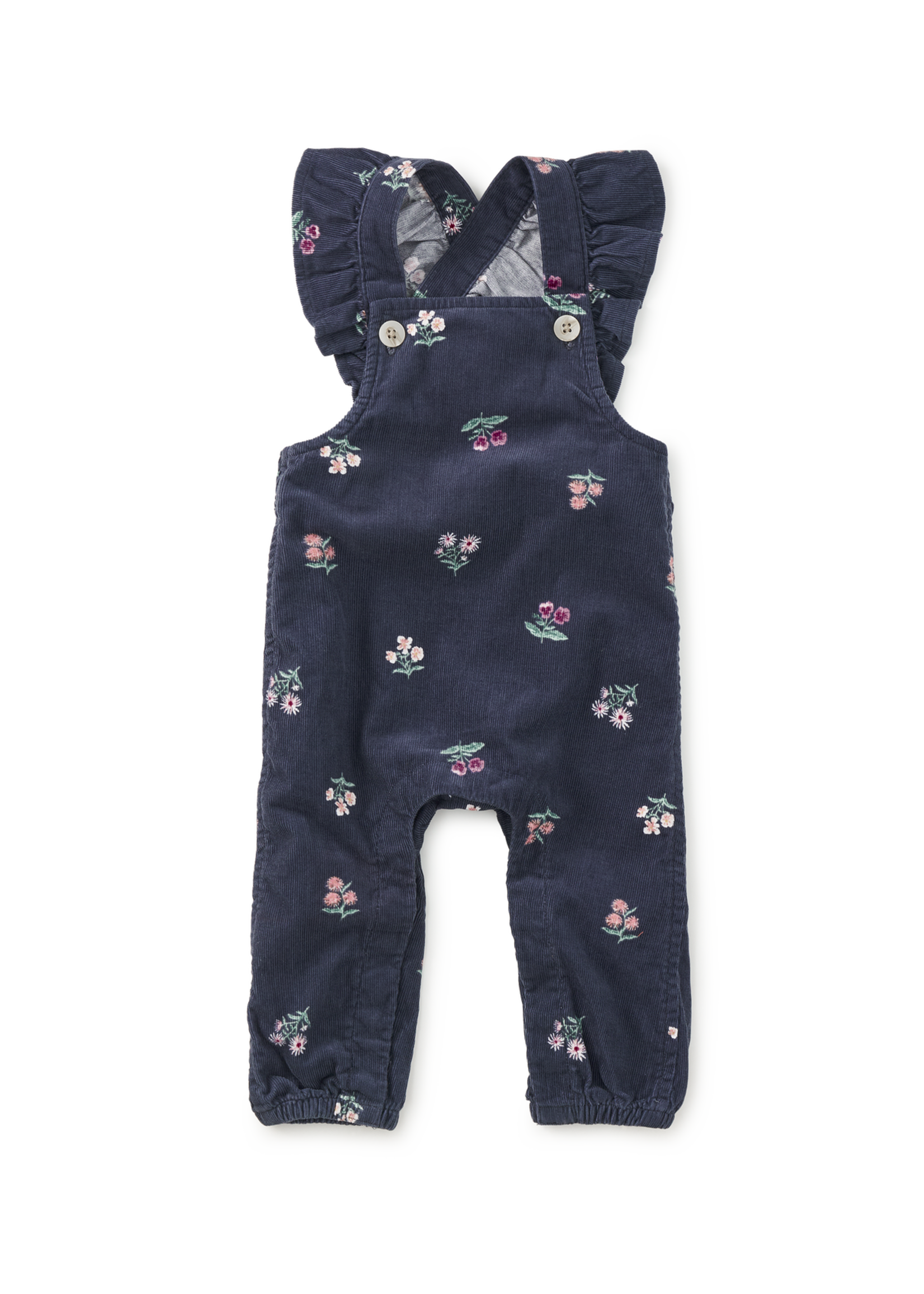 Tea Collection CORDUROY RUFFLE BABY OVERALLS MIDNIGHT POSY