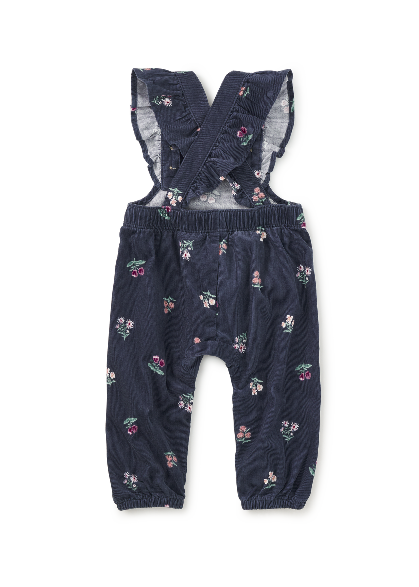 Tea Collection CORDUROY RUFFLE BABY OVERALLS MIDNIGHT POSY