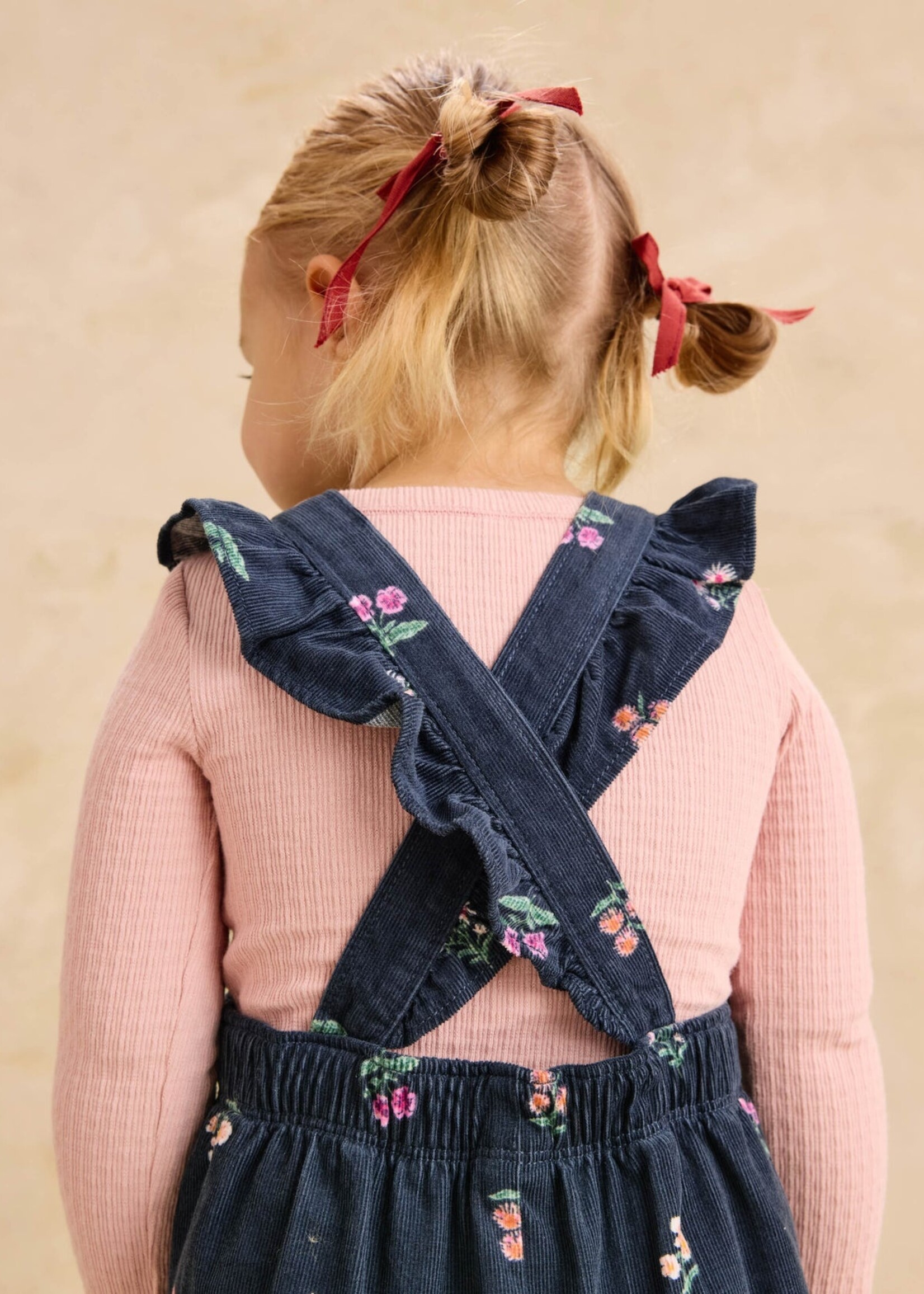 Tea Collection CORDUROY RUFFLE BABY OVERALLS MIDNIGHT POSY