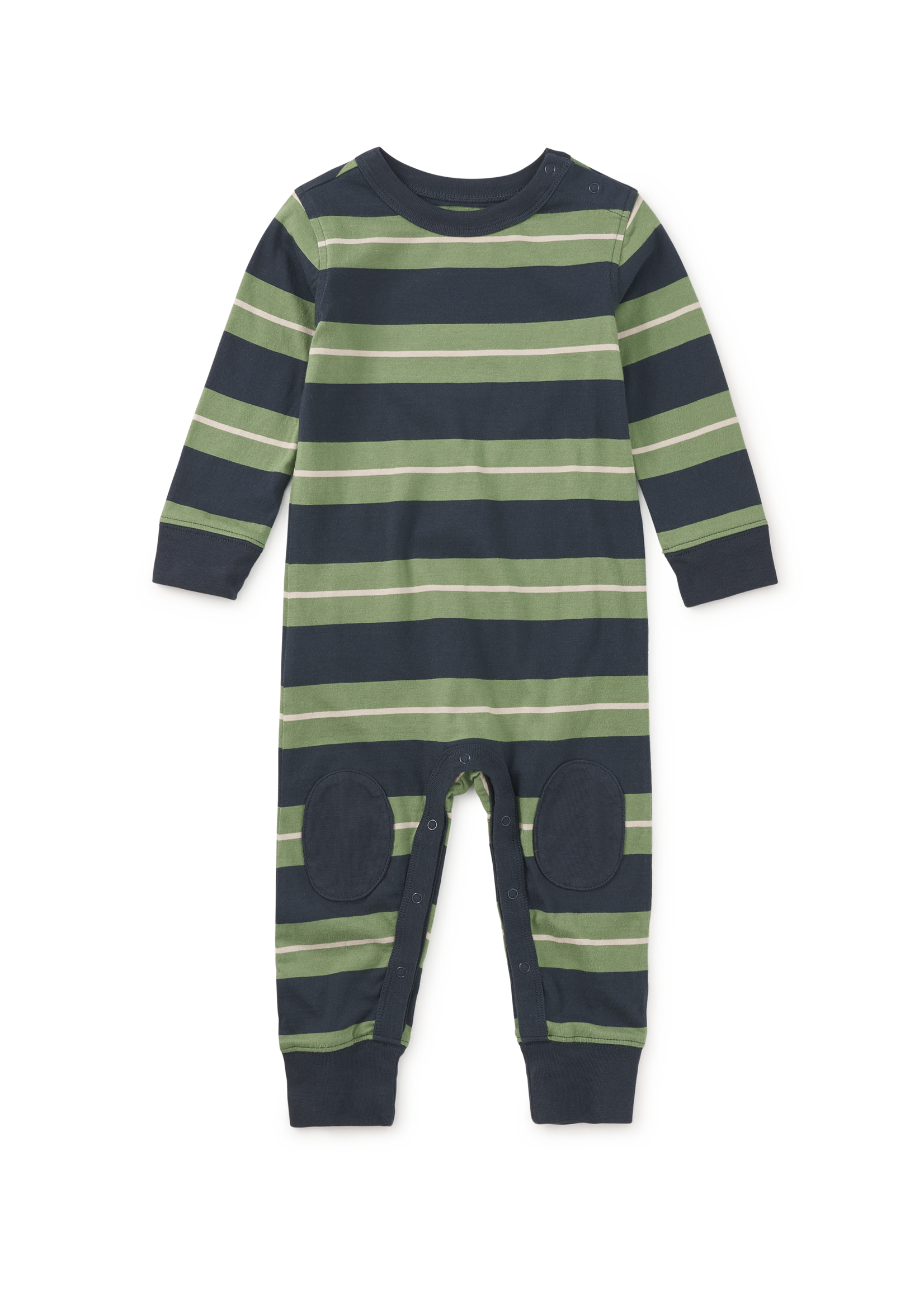 Tea Collection STRIPE KNEE PATCH BABY ROMPER INDIGO