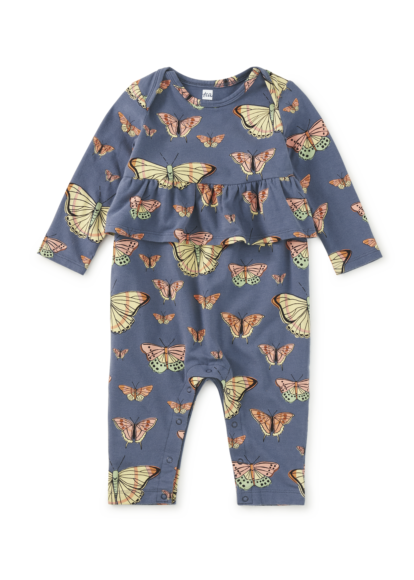 Tea Collection PRETTY PEPLUM BABY ROMPER SKYFIELD BUTTERFLIES