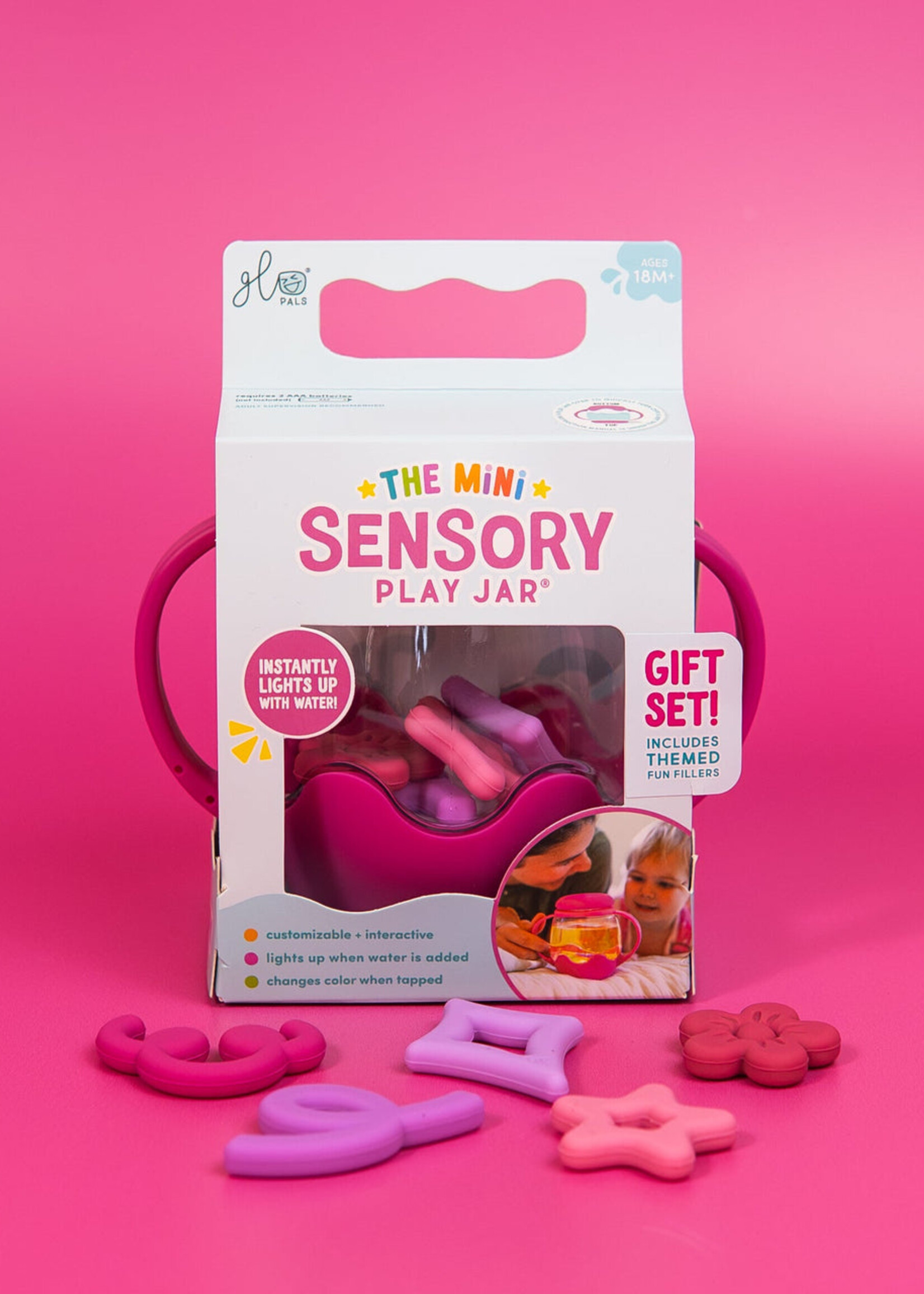Glo Pals Mini Sensory Jar and Silicone Fun Filler Bundle - Pink