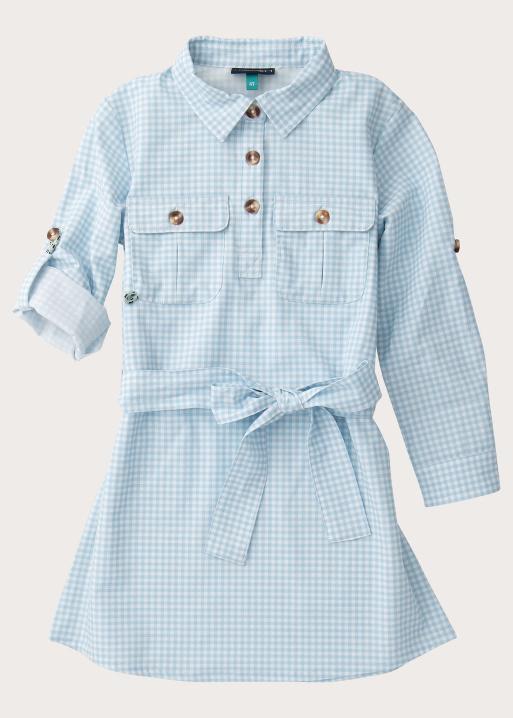 Prodoh L/S Belted Shirt Dress Clear Sky Gingham