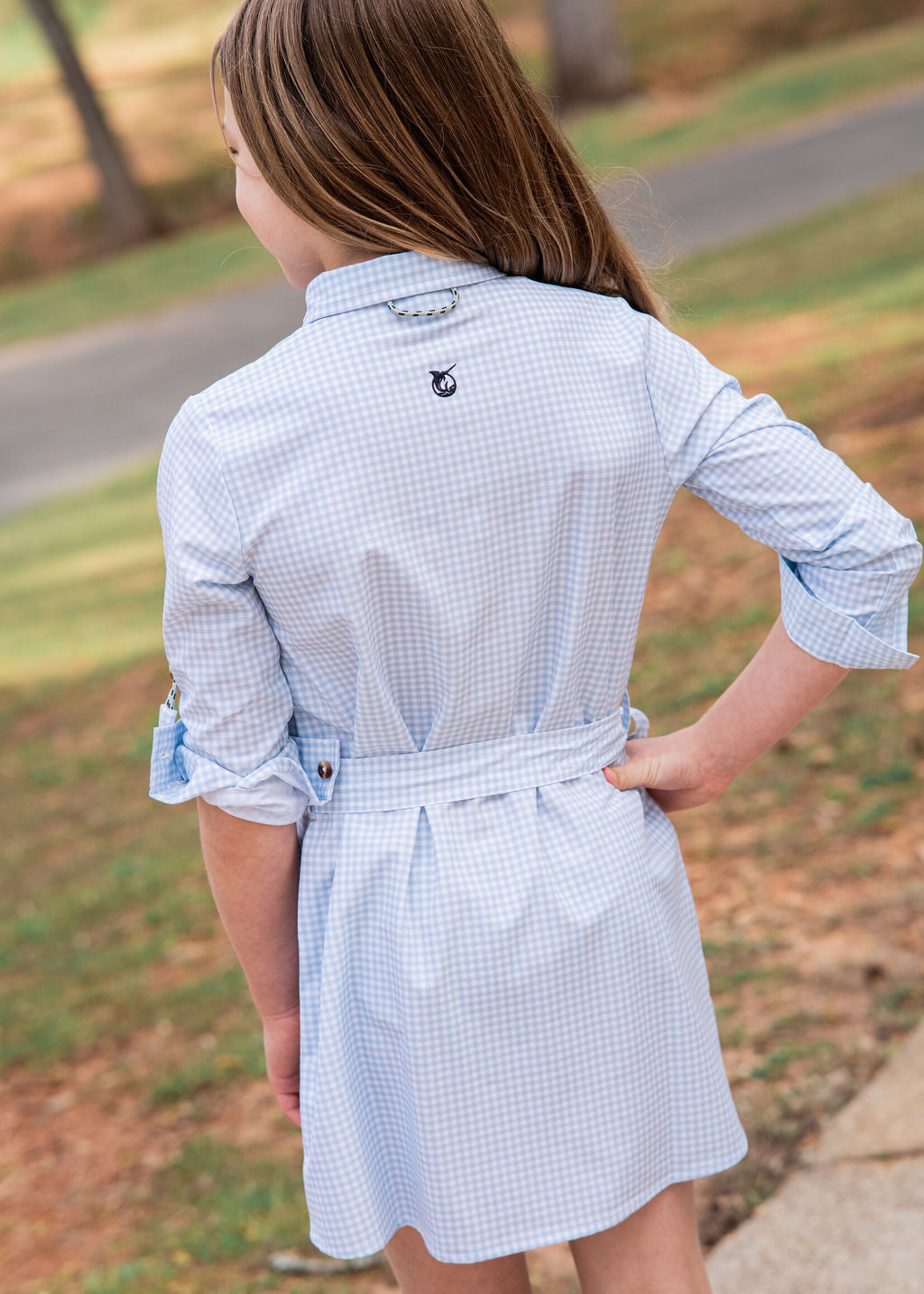 Prodoh L/S Belted Shirt Dress Clear Sky Gingham