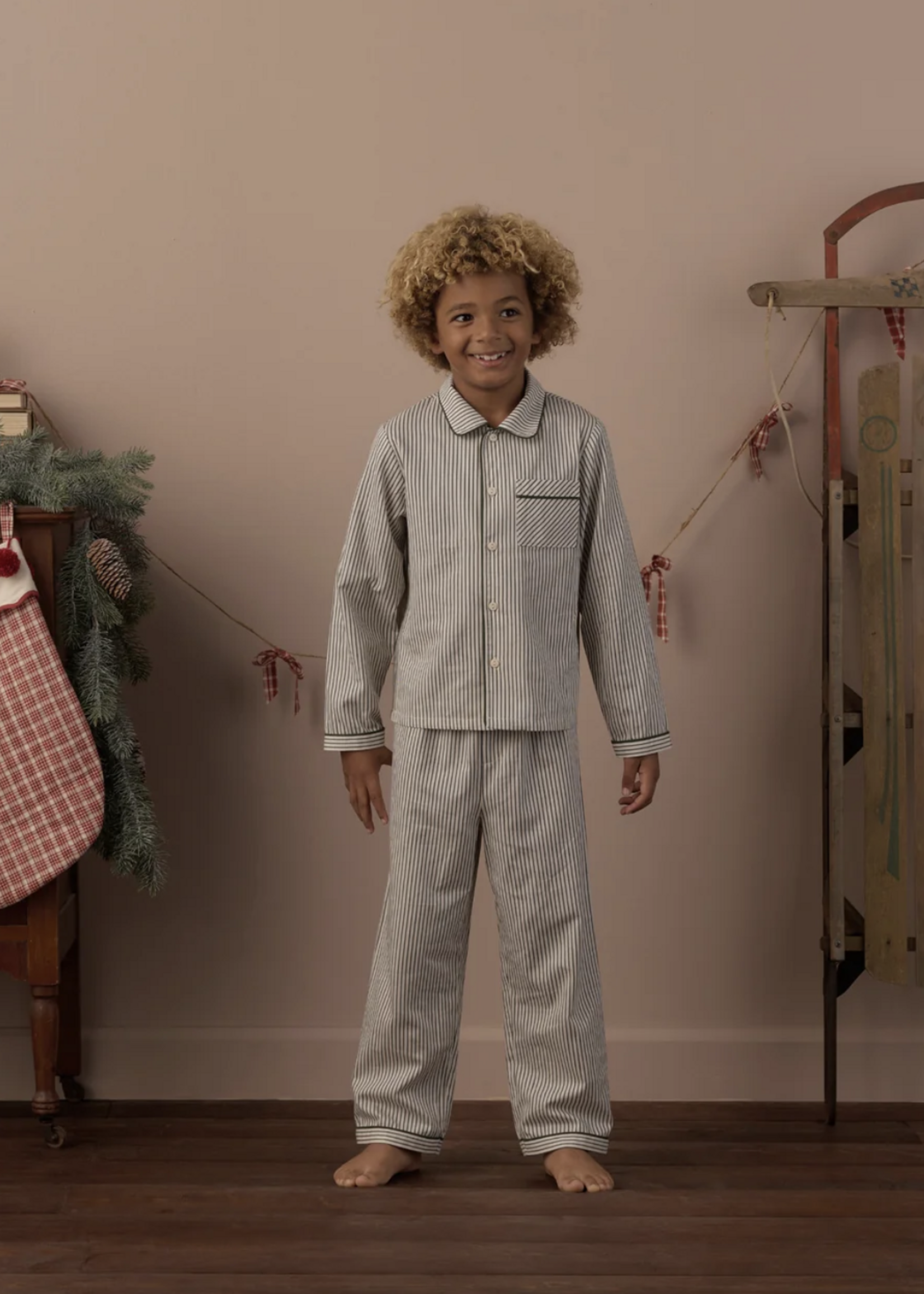 Rylee + Cru LLC L/S PAJAMAS EVERGREEN STRIPE