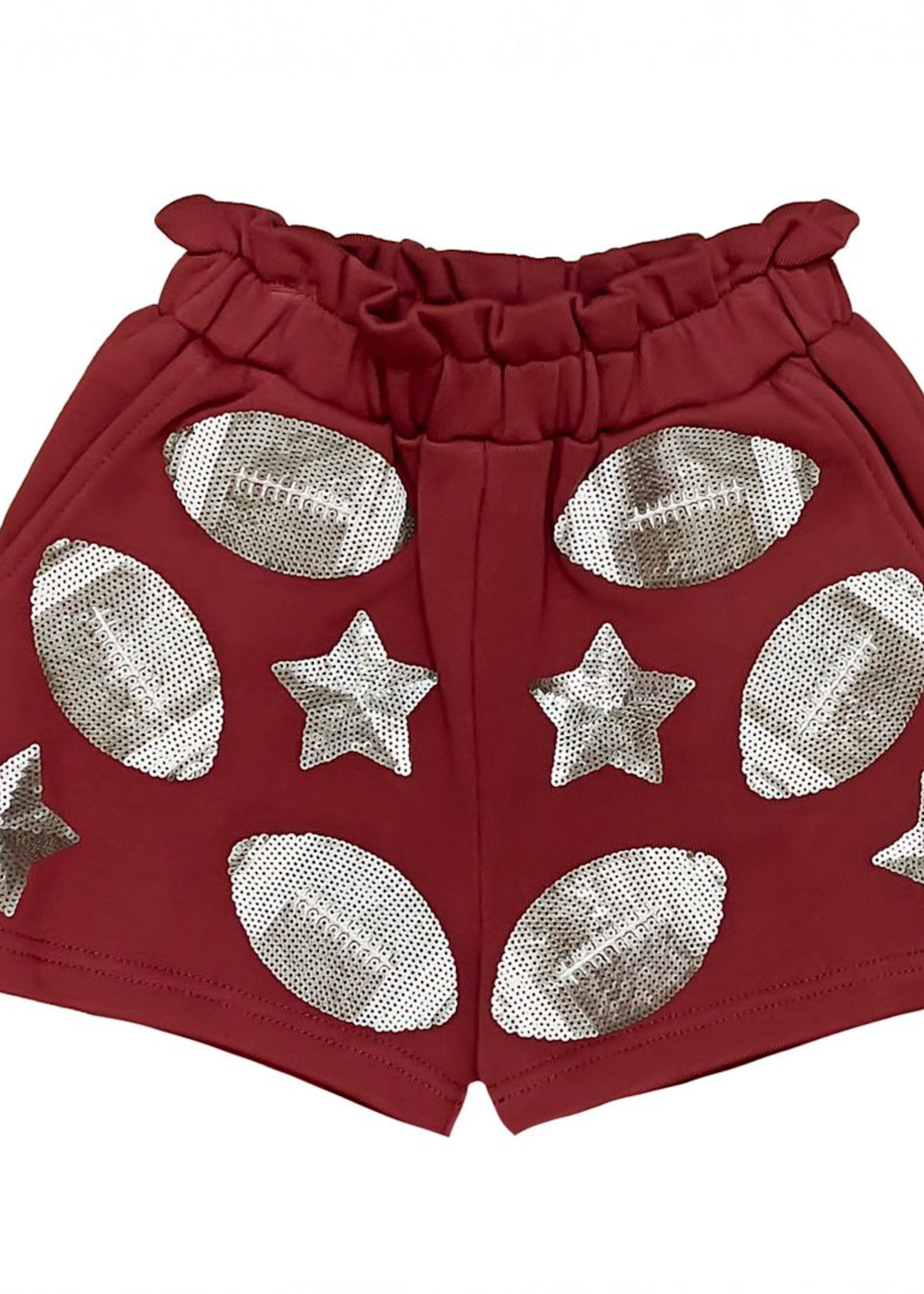 Belle Cher Maroon Football Sequin Shorts