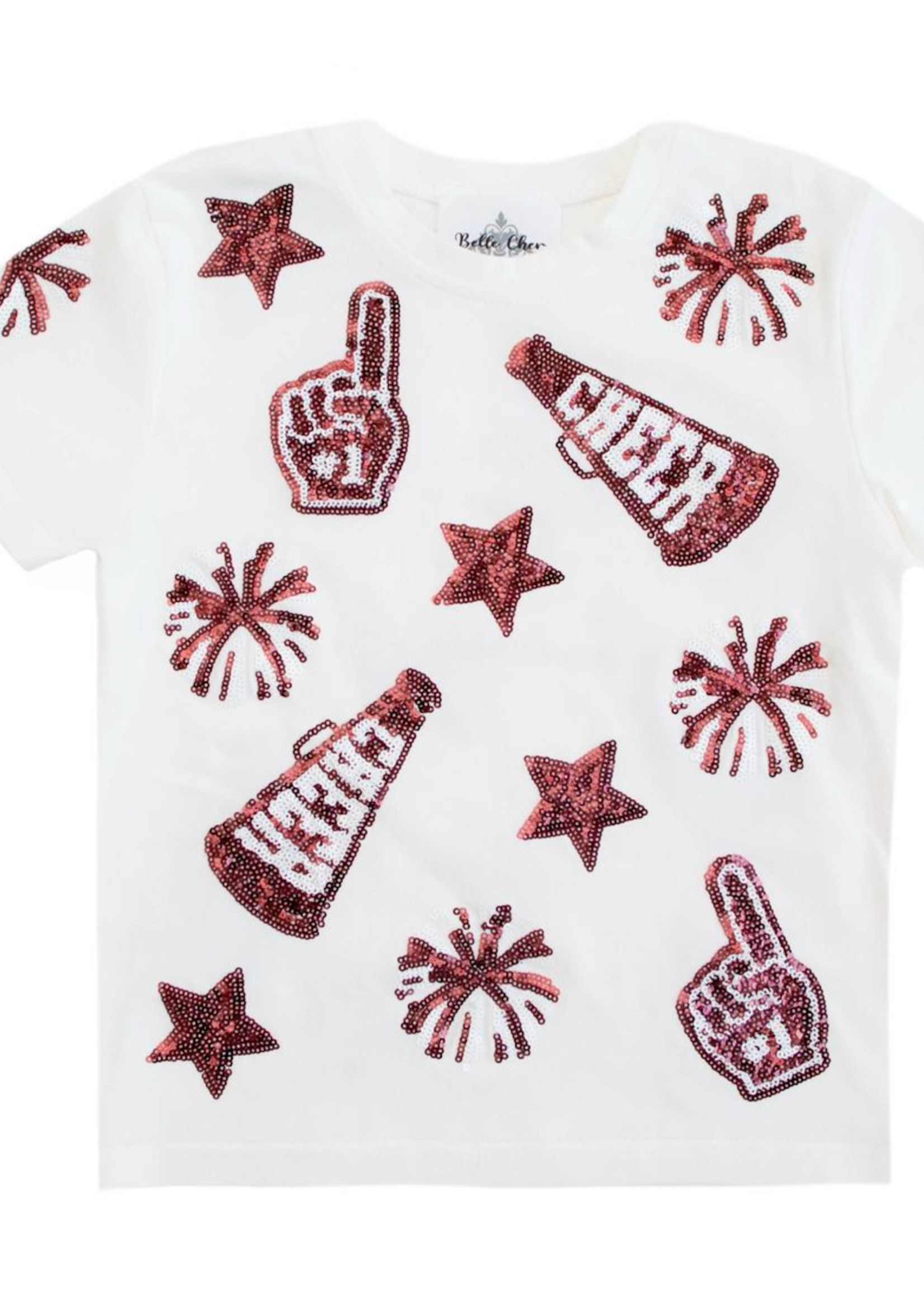 Belle Cher Maroon and White Cheer Shirt