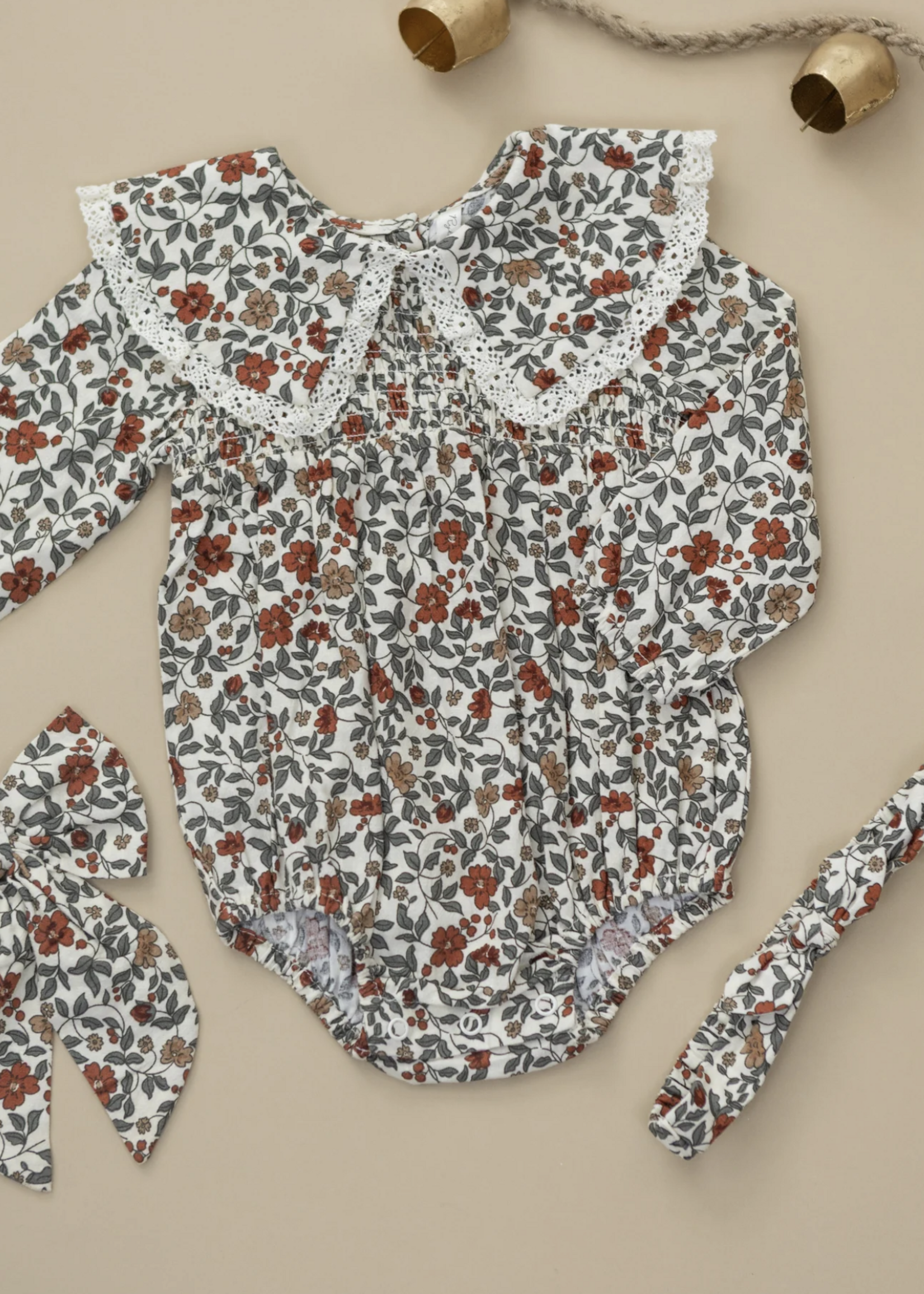 Rylee + Cru LLC BABY BOW HEADBAND HOLIDAY FLORAL NATURAL