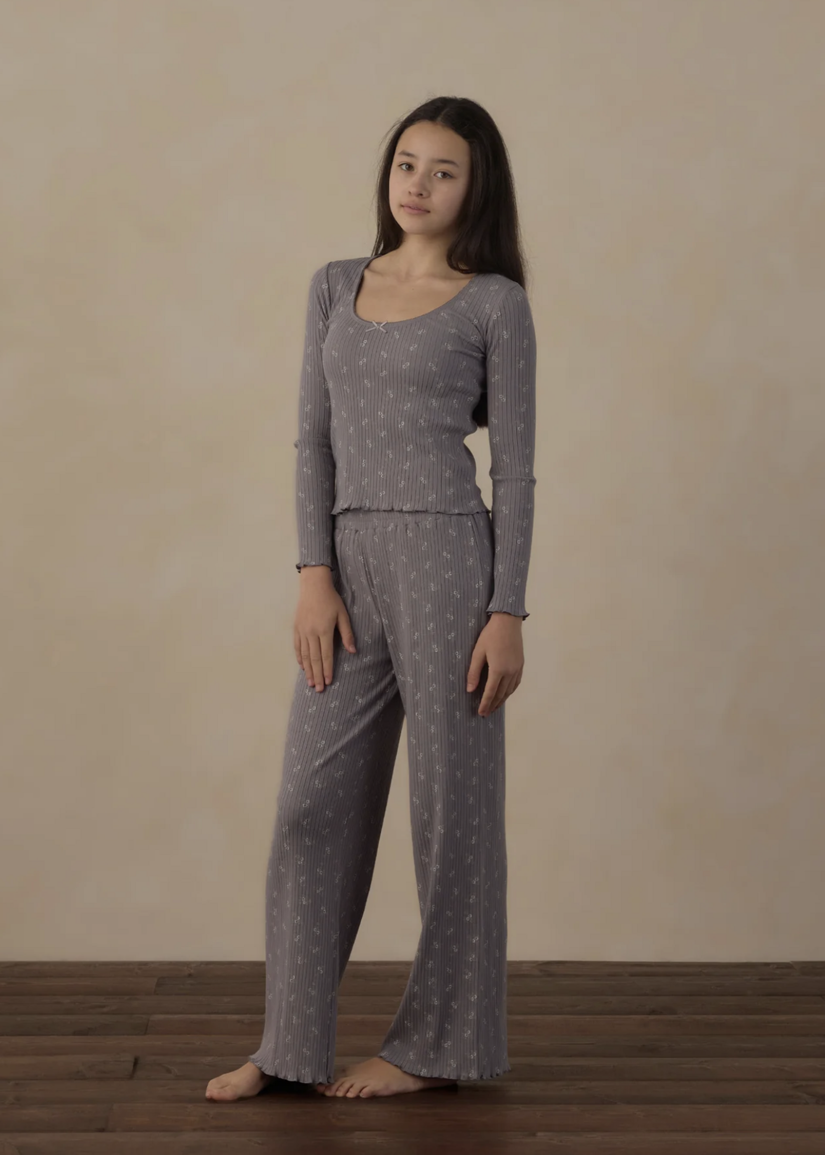 Rylee + Cru LLC TEEN RIBBED LOUNGE SET SLATE BLOOM