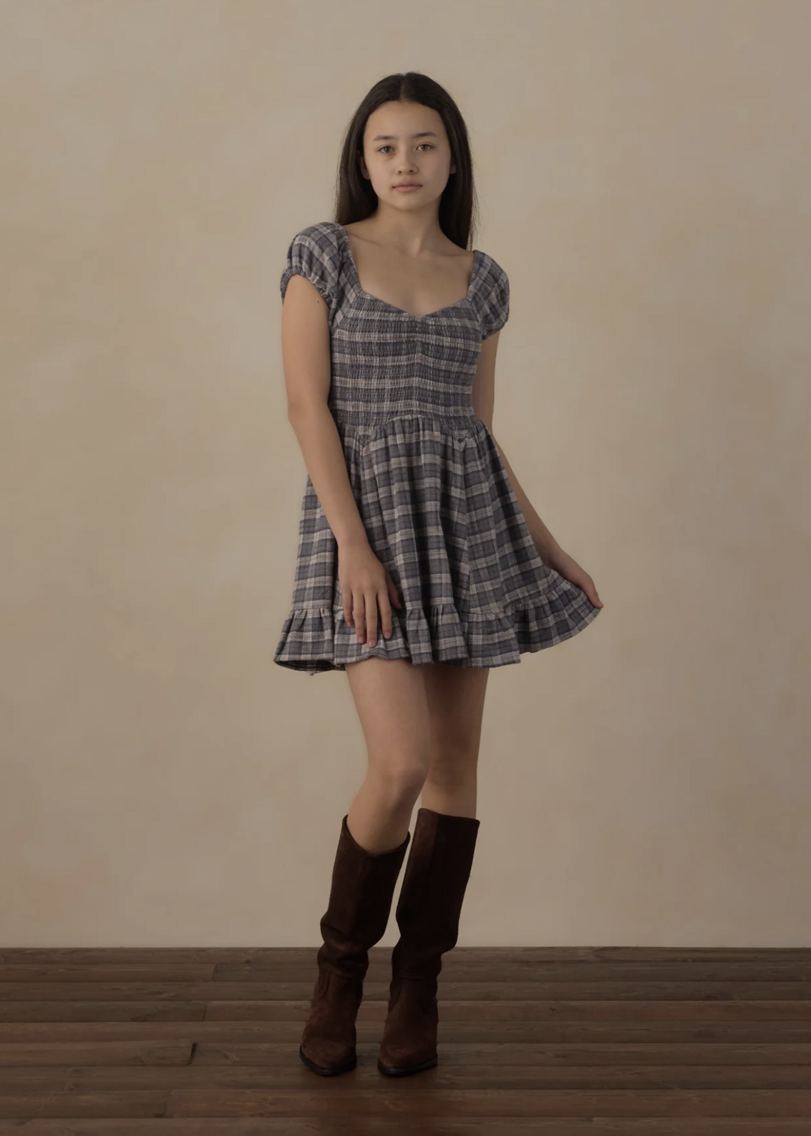 Rylee + Cru LLC TEEN STELLA DRESS WINTER PLAID SLATE
