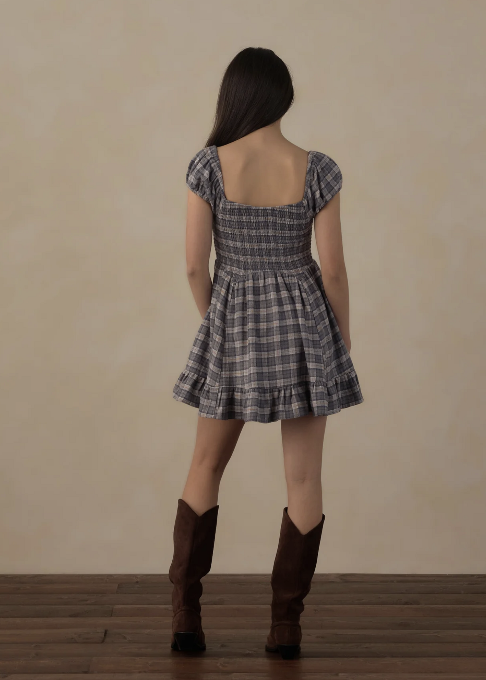 Rylee + Cru LLC TEEN STELLA DRESS WINTER PLAID SLATE