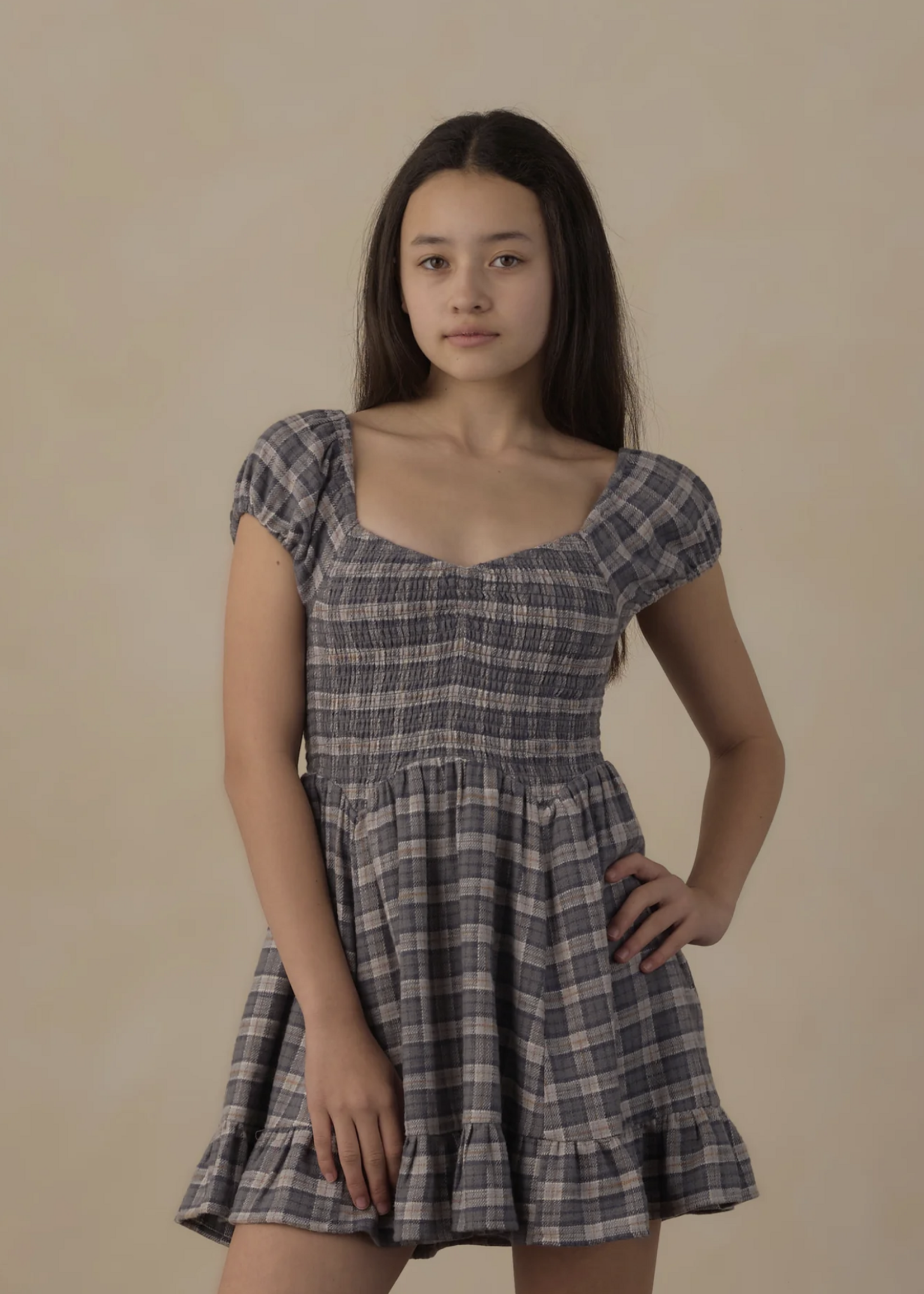 Rylee + Cru LLC TEEN STELLA DRESS WINTER PLAID SLATE