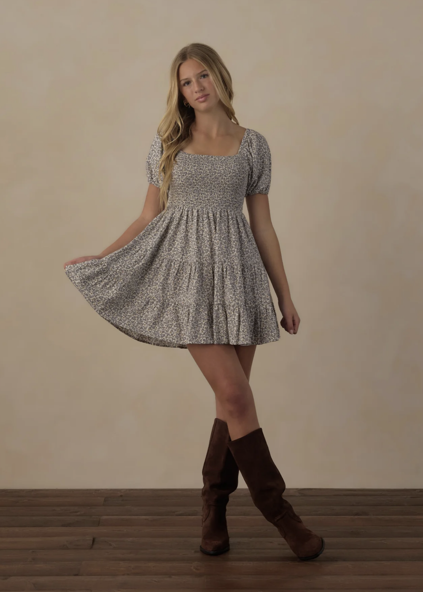 Rylee + Cru LLC TEEN EMILY DRESS SLATE FLORAL IVORY