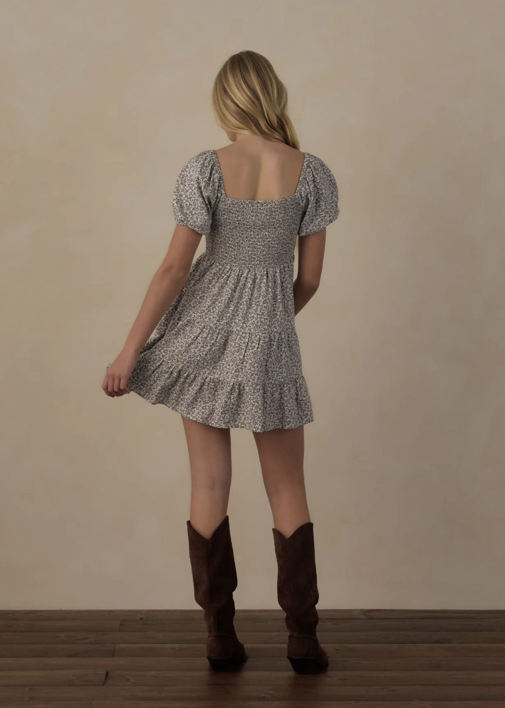 Rylee + Cru LLC TEEN EMILY DRESS SLATE FLORAL IVORY