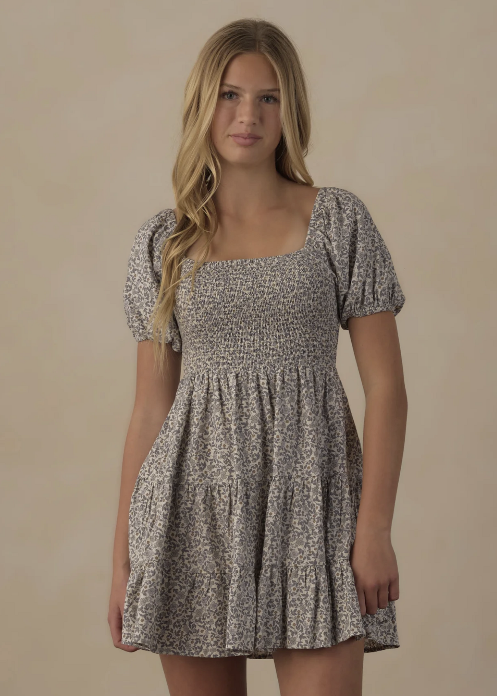 Rylee + Cru LLC TEEN EMILY DRESS SLATE FLORAL IVORY