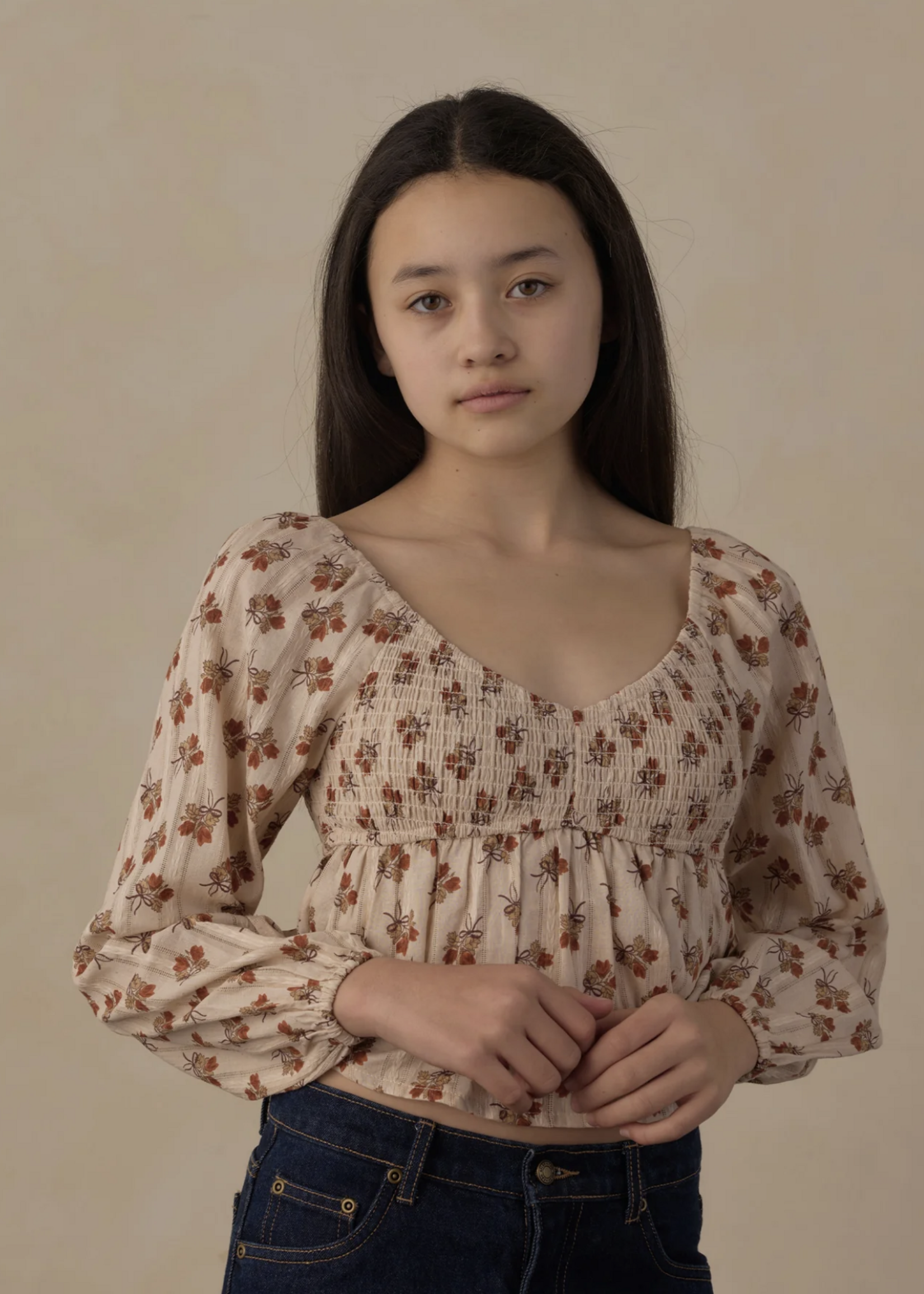 Rylee + Cru LLC TEEN L/S FLUTTER TOP BOUQUET ANTIQUE